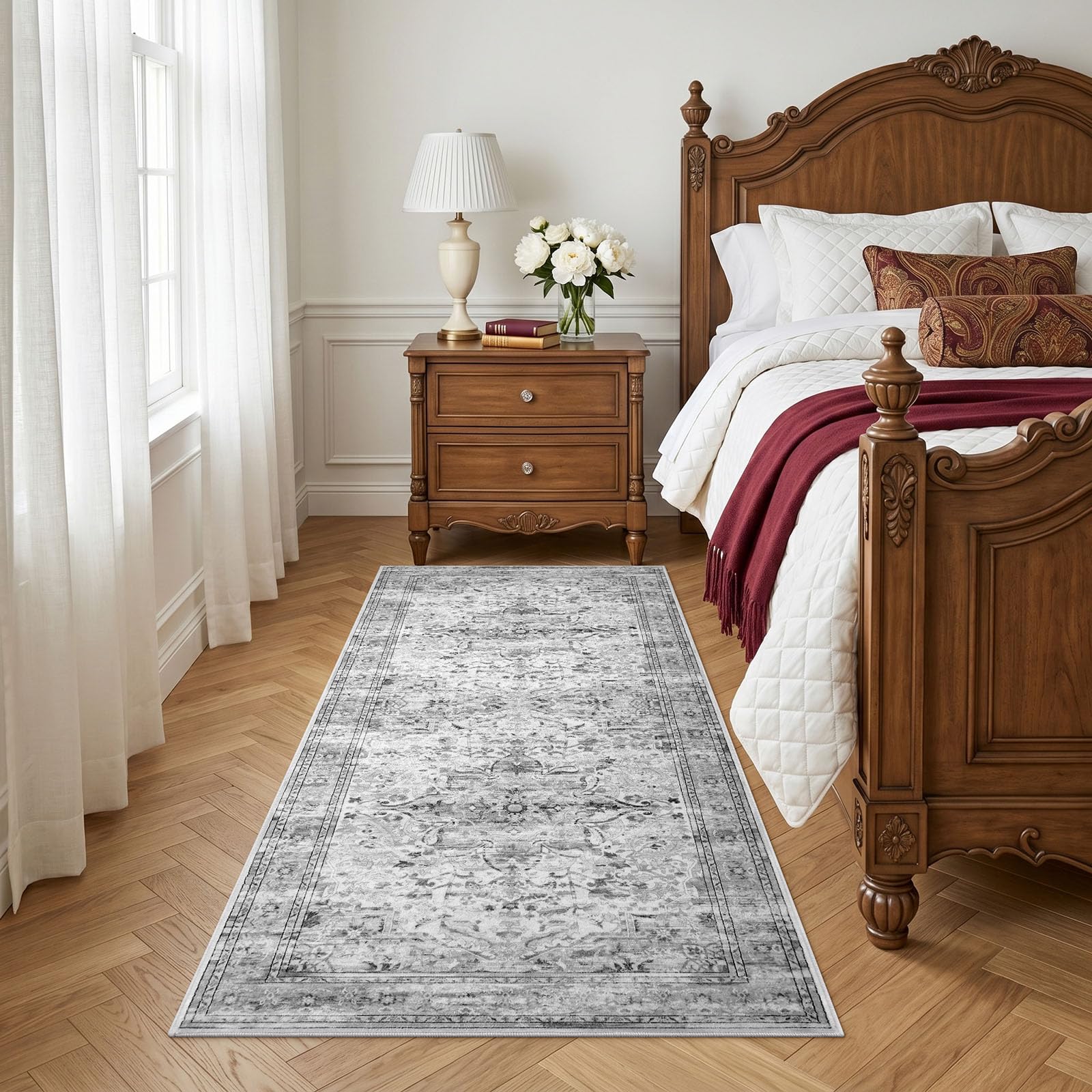 smiry Vintage Runner Rugs Living Room 80 x 150 cm Carpet Grey
