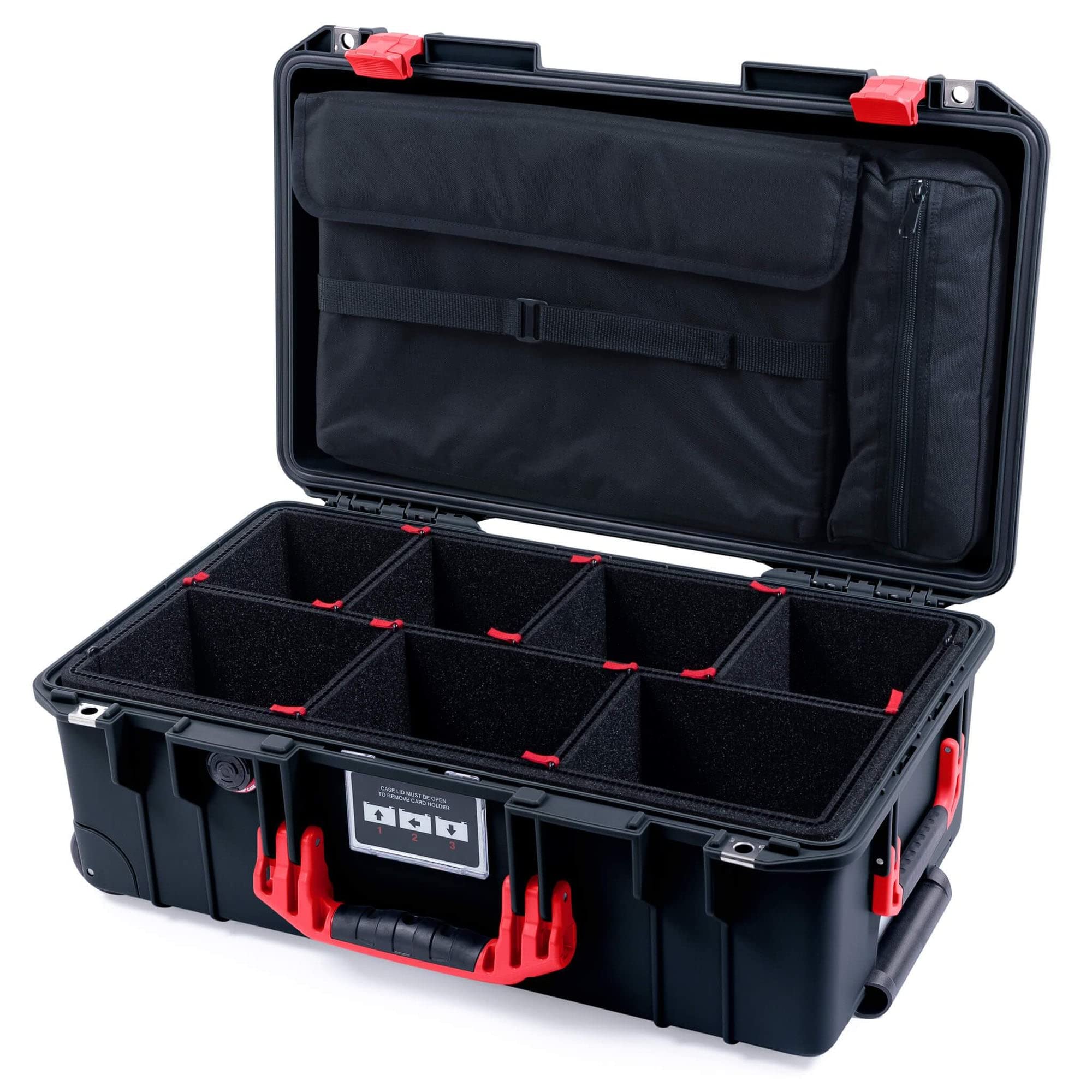 Pelican Color Case Black & Red Pelican 1535 Air case with TrekPak Dividers & Computer lid Pouch.
