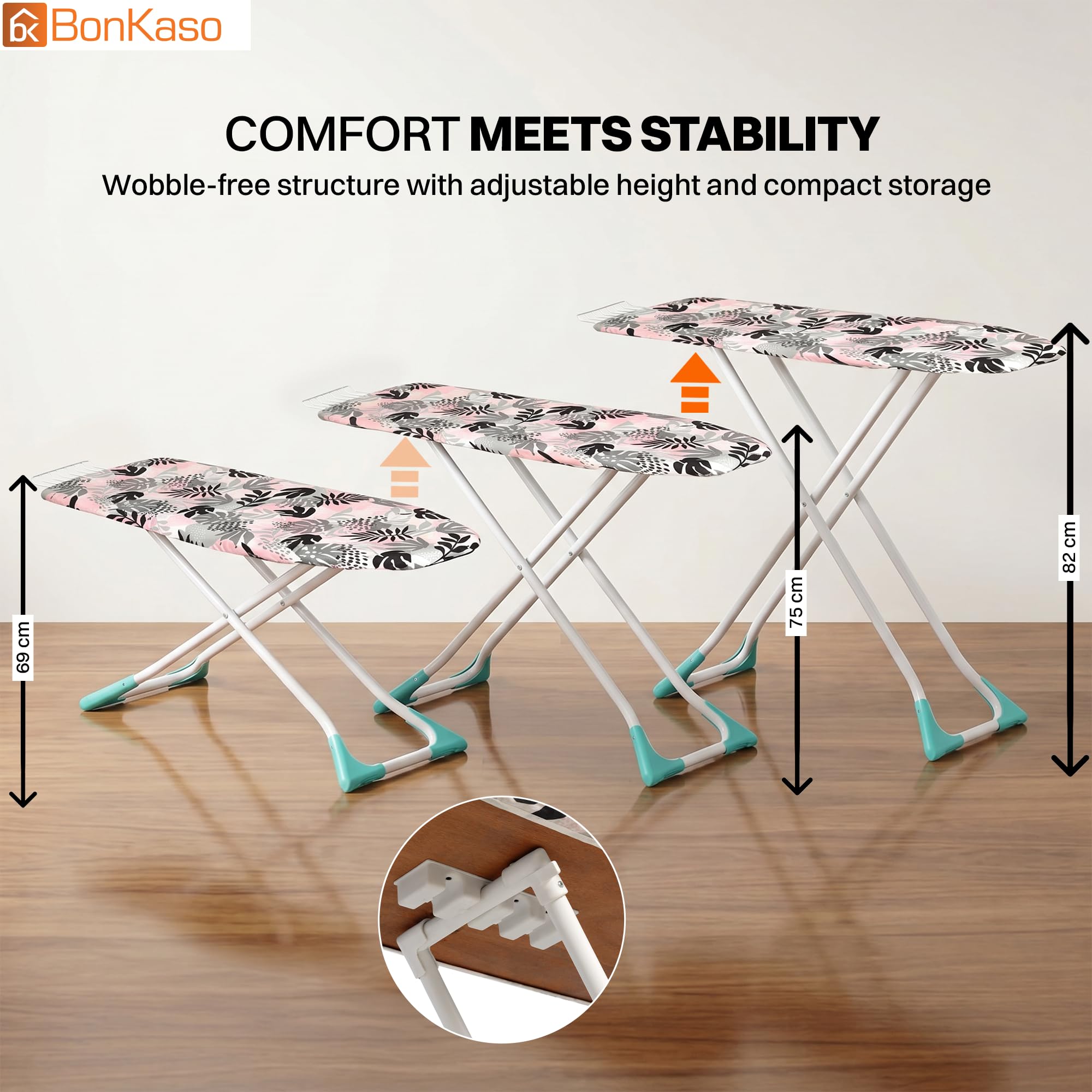 BonKaso Foldable Ironing Board - Pink -4