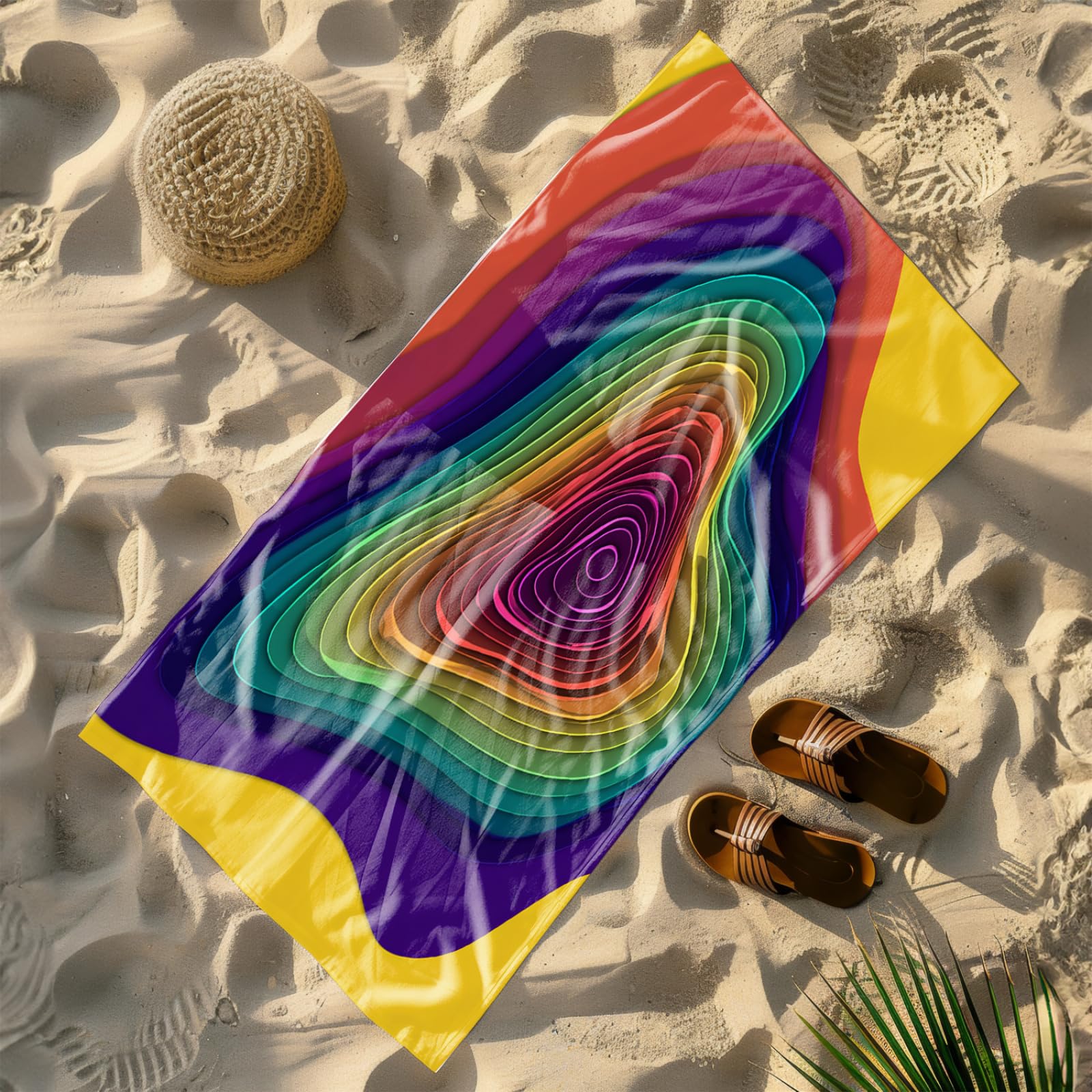 Generico Telo Mare Grande Giallo Viola Verde Modello | Microfibra Telo Mare Antisabbia Leggero Compatto Asciugatura Rapida Assorbente Per Piscina Bagno Lavabile Fino