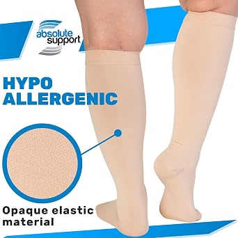 ABSOLUTE SUPPORT Open Toe Medical Compression Socks Up to 7XL 15-20mmHg Circulation for Women & Men, A515
