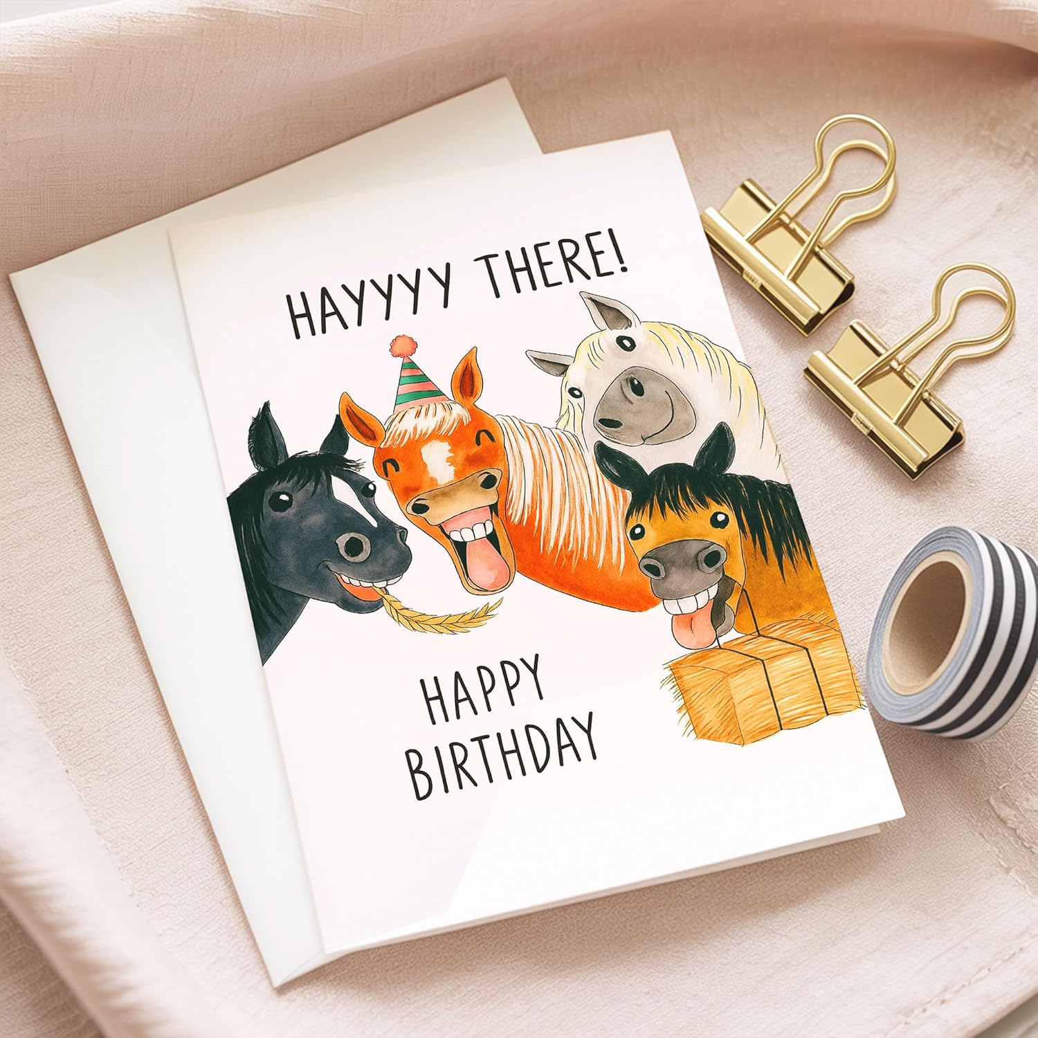 Hayyy There! Happy Birthday – Funny Horse Birthday Card with Cute Horses Illustration – Humorous Greeting Card for Horse Lovers, Friends, and Family - Envelope Included - 8x5.3 Inch - Image 9