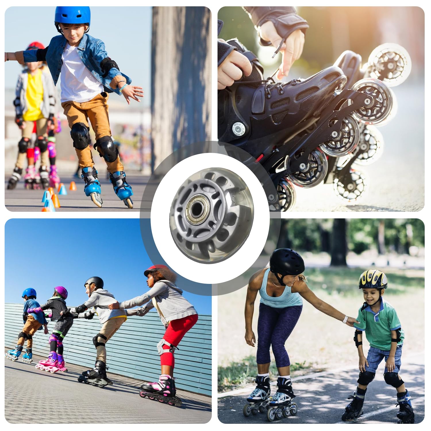 8 pièces Roues alignées, 72 mm roues inline transparentes argentées, pièces de patin à roulettes avec 16 roulements à billes, universel pour tous les types de patins à roulettes