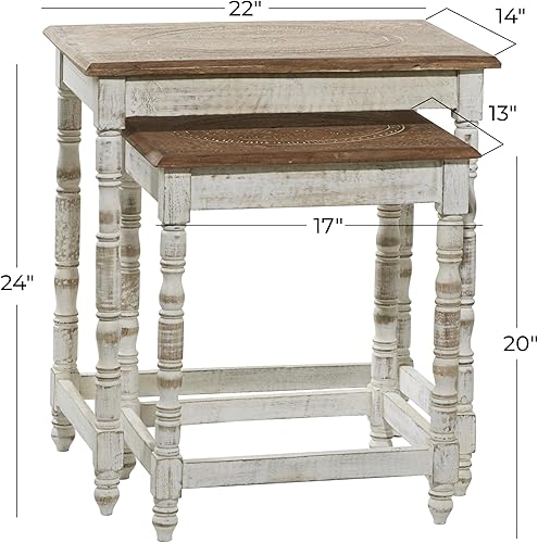 Miniatura 3 de Deco 79 Mesa decorativa rectangular de madera con parte superior de madera marrón, juego de 2 20 pulgadas, 24 pulgadas de alto, blanco
