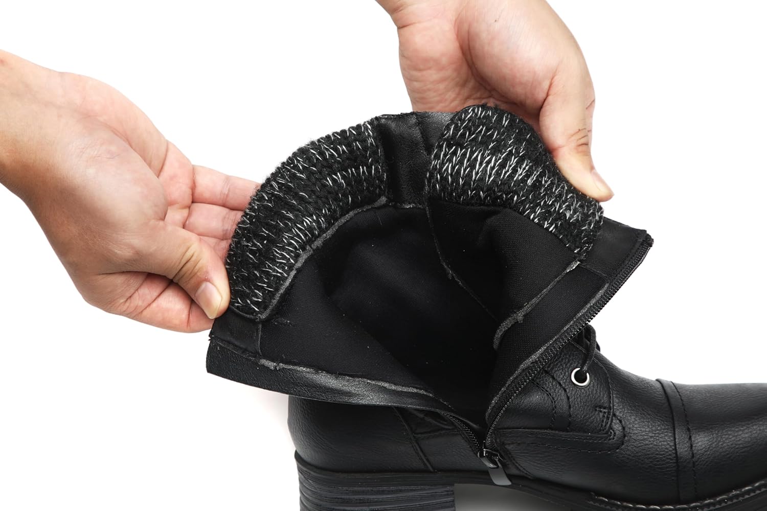 DECARSDZ Women's Fashion Black Ankle Boots Combat Motorcycle Lace Up Booties - Image 2