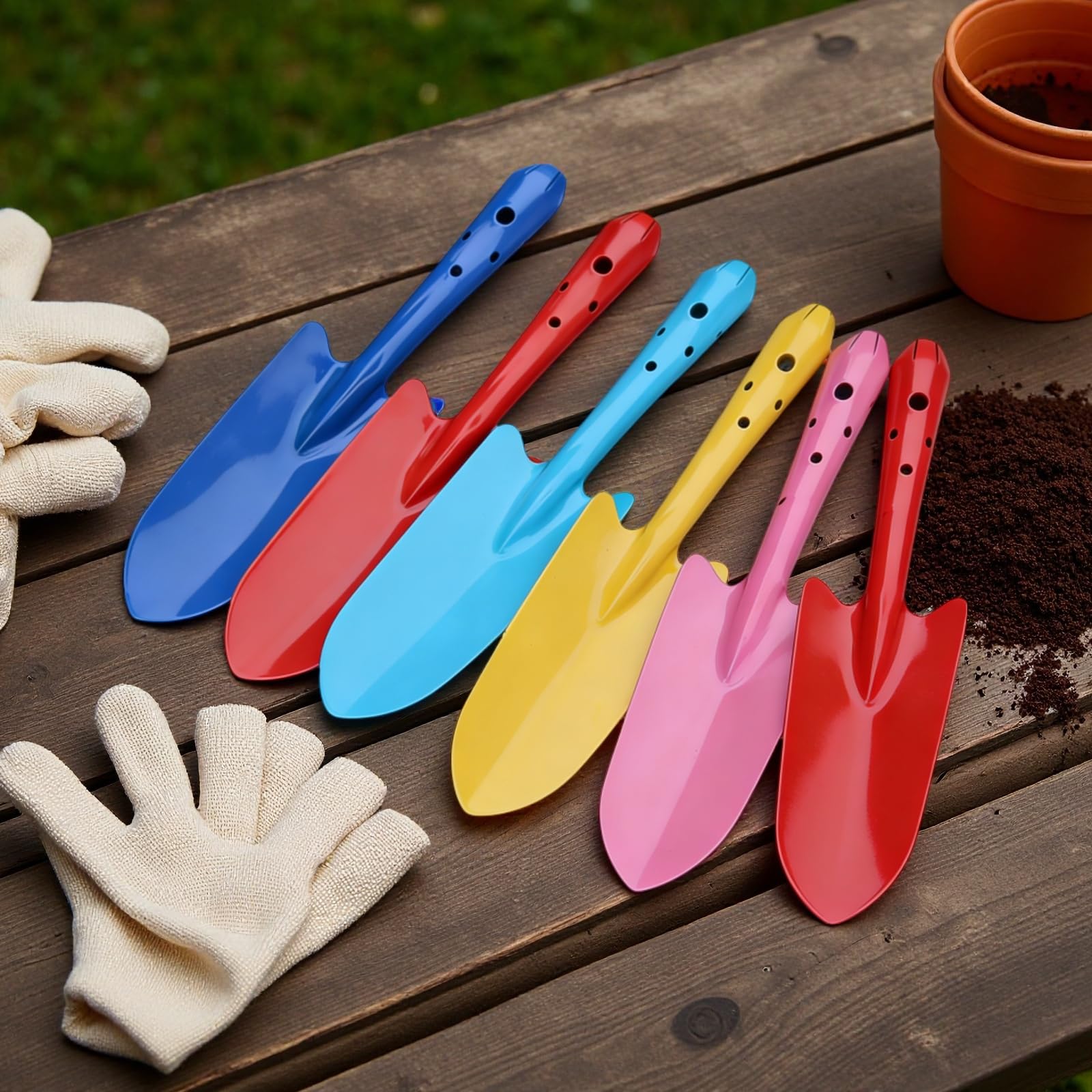 Metall-Handschaufel-Set, bunt, Mini-Gartengeräte, 27,9 cm, Pflanzkelle für Erwachsene, Jugendliche, junge Künstler, Metall-Garten-Handschaufeln mit ergonomischem Griff, 12-teilig