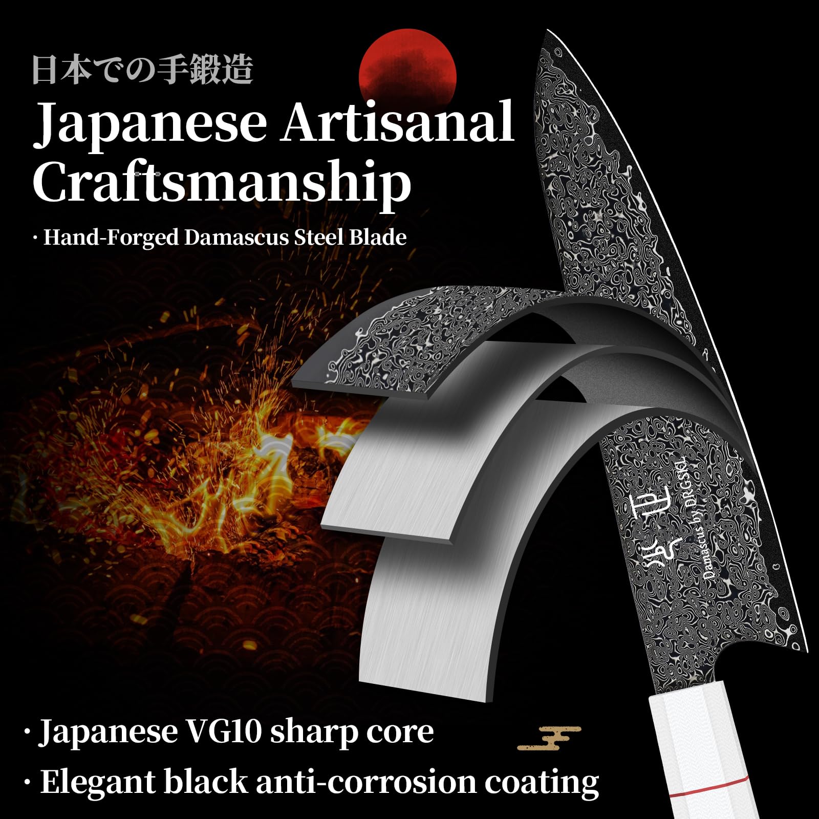 DRGSKL Damascus Chef Knife 8 Inch - VG10 Kitchen Knife for Meat Cutting — Amazon image 3