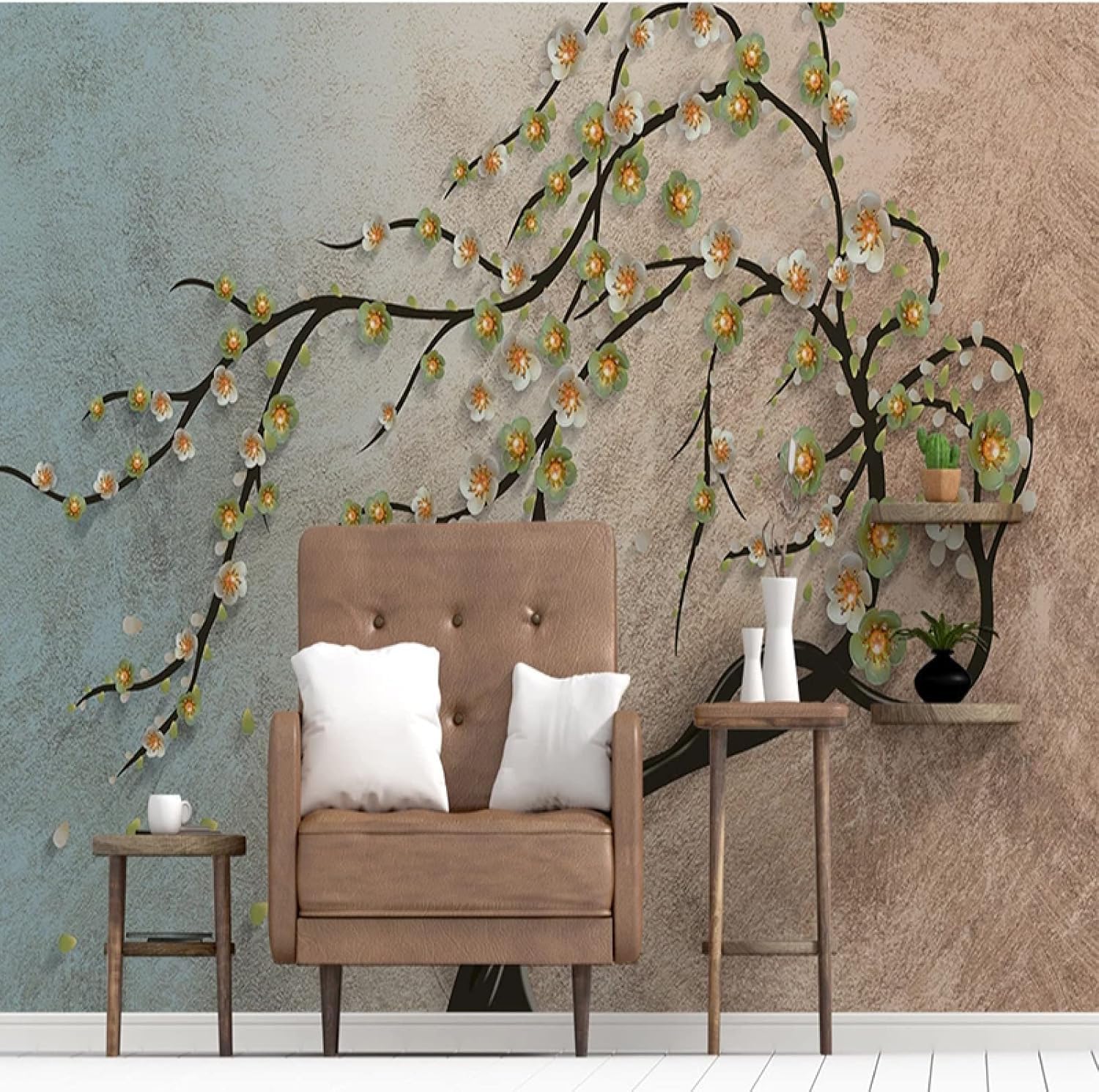 Papier peint 3D arbre fleur verte déco murale salon XLMING 150x105