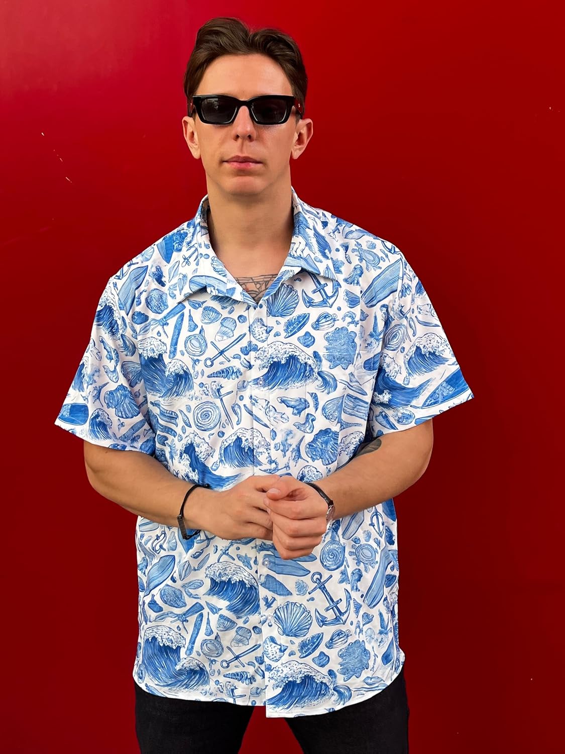 Men's Novelty Print Short Sleeve Shirt, Casual Button Down Summer Top, Funny Graphic Pattern Design