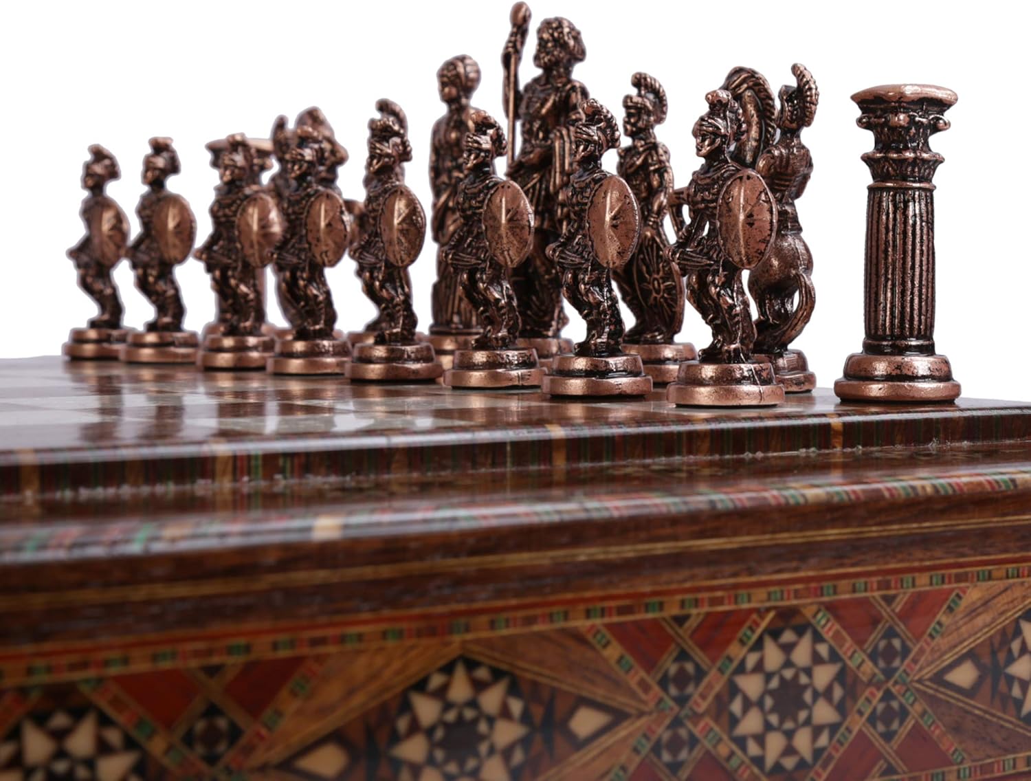 (Without Board) Historical Antique Copper Rome Figures Handmade Metal Chess Pieces Big Size 4 inc (Only Chess Pieces)