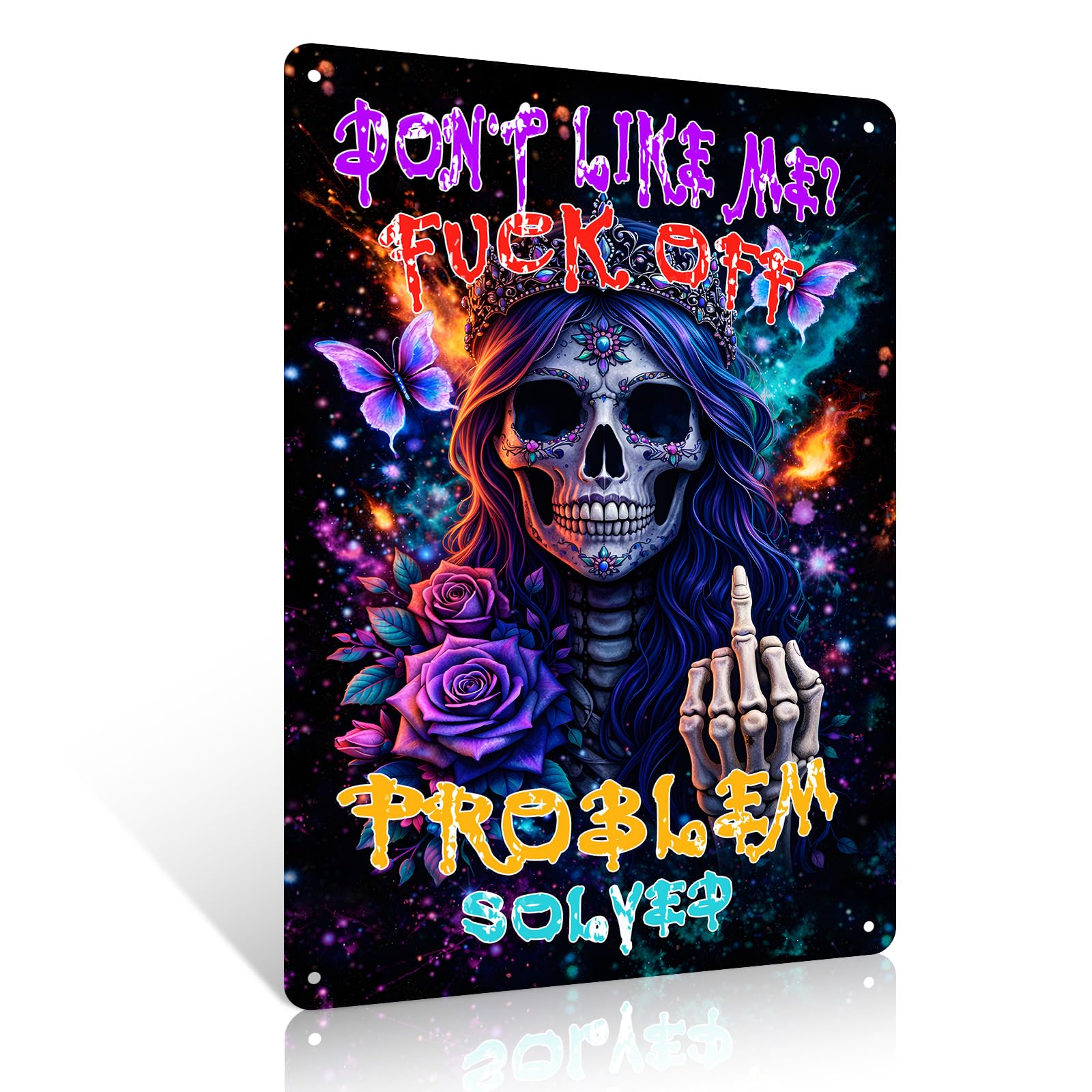 Ulord Problem Solved Skull Women Funny Metal Signs 8"x12" Quotes Wall Art