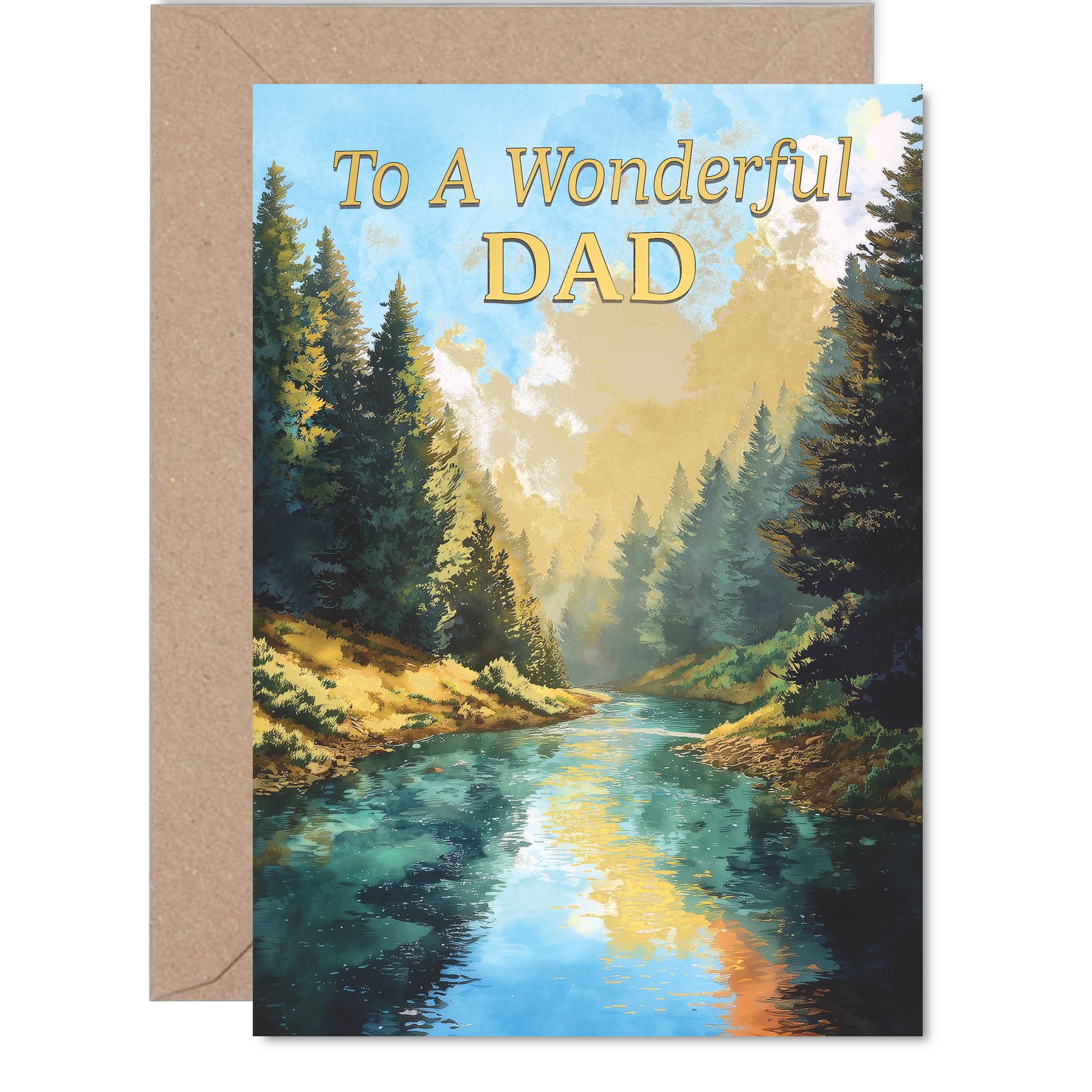 Heartfelt Birthday Card for Dad - Celebrate Dad with a Calming River Scene - Serene Landscape of Trees and Flowing Water, Father's Day - A5, Envelope Included