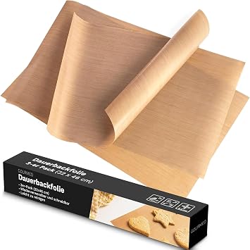 durable baking foil set of 2, 32x46 cm + free e-book, easy to cut to shape, dishwasher safe, non-stick coating. Reusable, environmentally friendly parchment