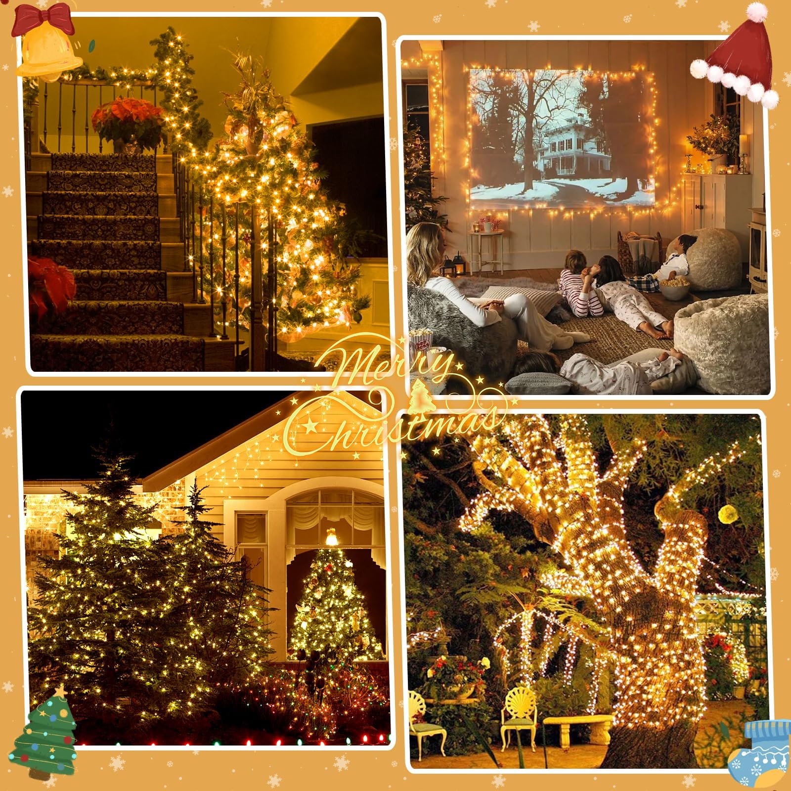 Marchpower Luces Navidad Exterior, Guirnalda Luces Exterior 20M 200LED | Blanco Cálido, Impermeable,Cadena Luces 8 Modos,Función de Memoria Control Remoto para Decoración Fiesta Casa Patio Jardín