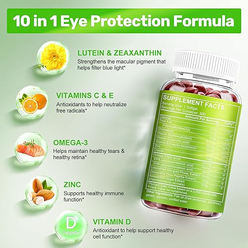Miniatura 2 de Suplementos de luteína y zeaxantina, suplemento de vitaminas y minerales para los ojos, multivitamínico para la visión y salud ocular con omega-3,
