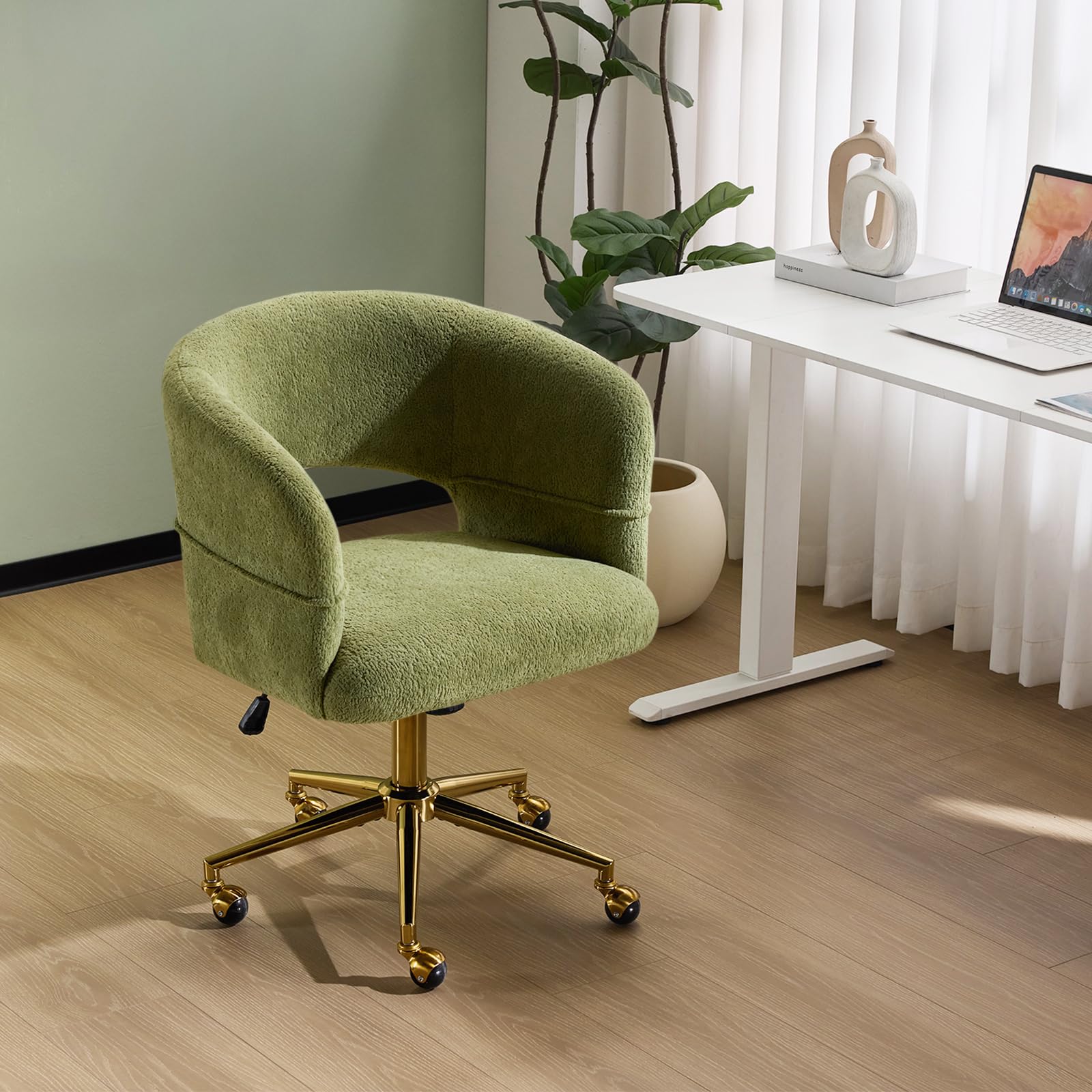 VINGLI Modern Curved Office & Vanity Desk Chair, Velvet Chenille, Green
