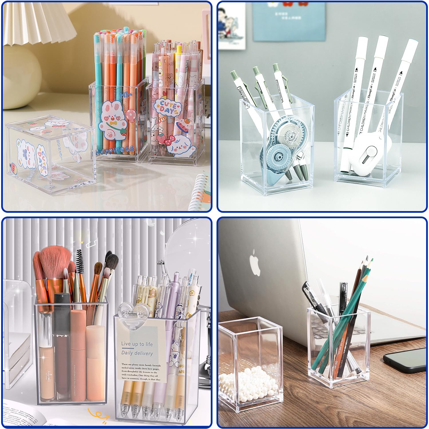 6 Pezzi Portapenne In Acrilico, Porta Pennelli Make Up Trasparente, Quadrato Portamatite da Scrivania per Accessori da Scrivania Scuola Casa Bagno Ufficio