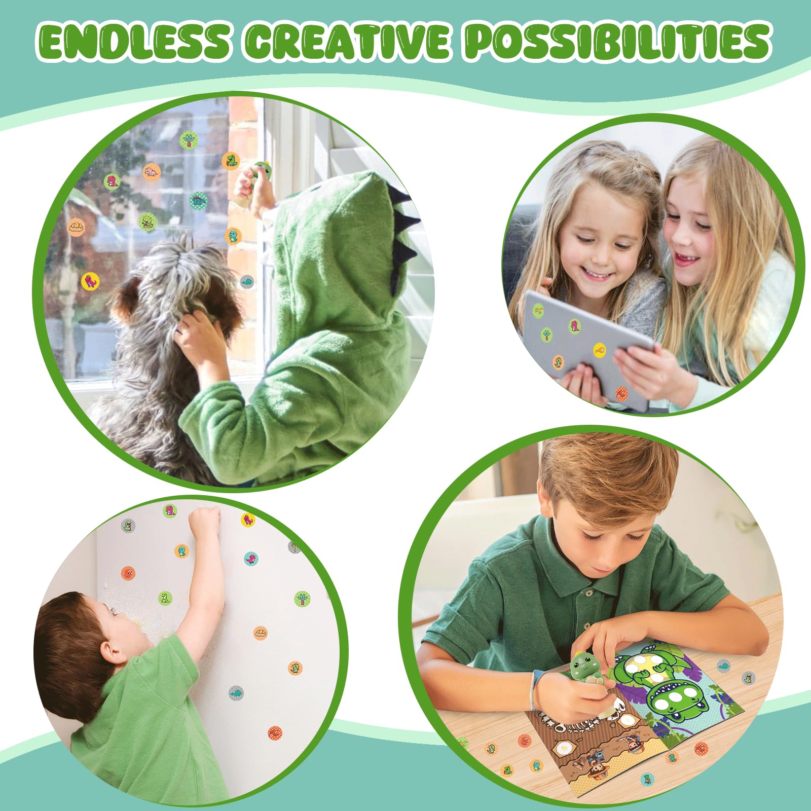 Kit Créatif Enfants 3-6 Ans - Estampeuse Autocollants Dinosaures - 100 Stickers + Tampon - Activité Manuelle