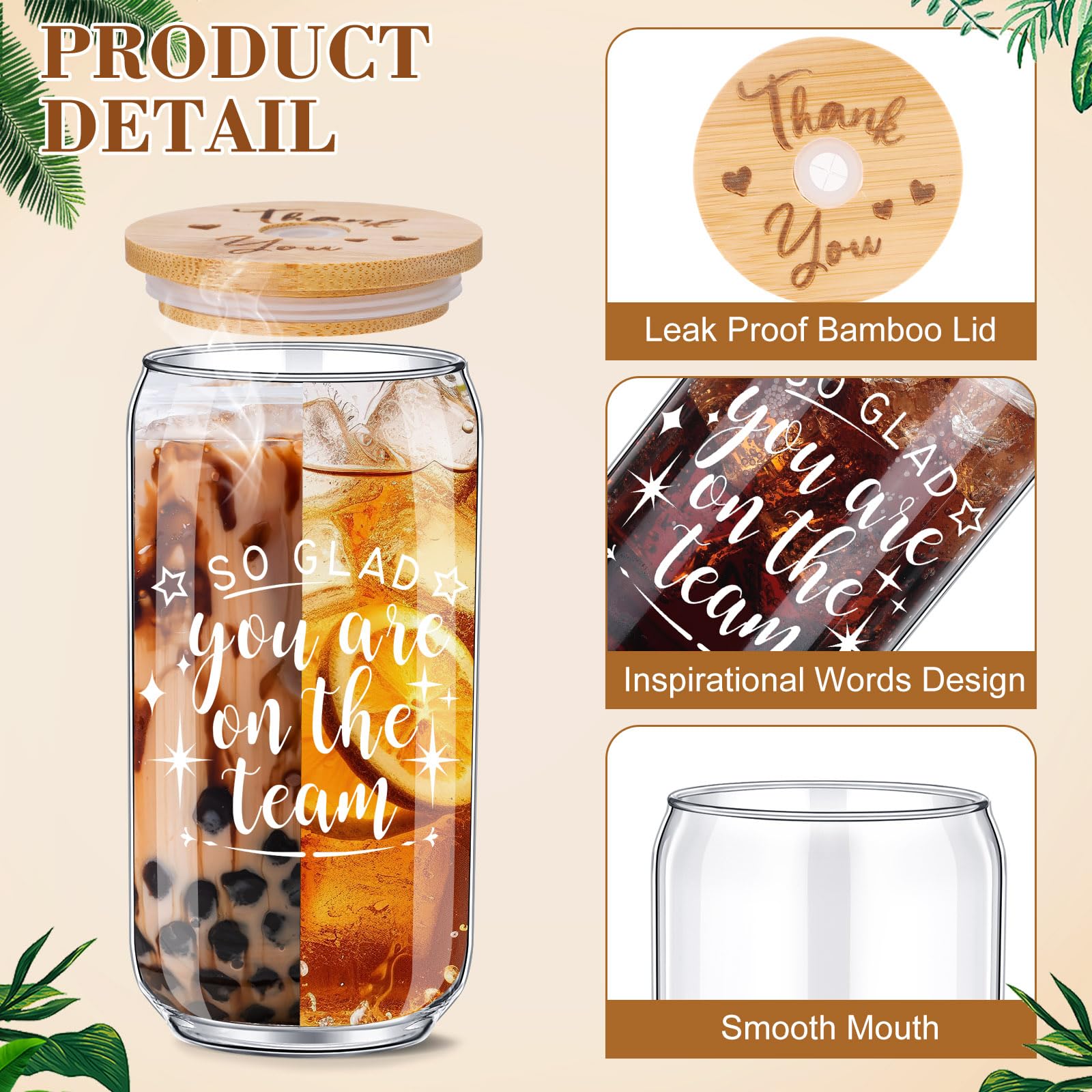 Tioncy Lot de 12 verres à bière en forme de canette de 473,6 g avec couvercles en bambou, pailles, brosses, verres à boire pour homme et femme