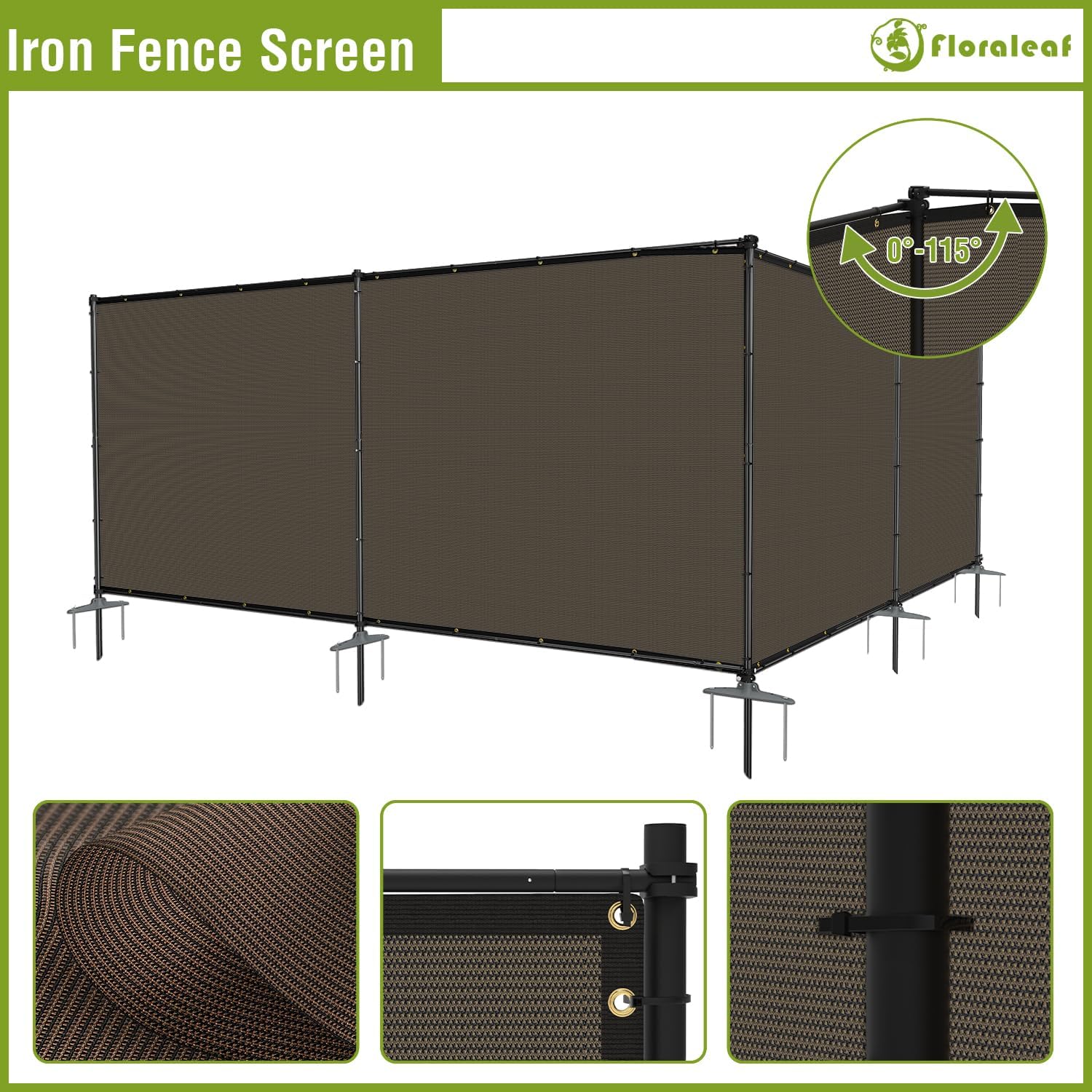 Outdoor 6' x 24' Privacy Fence with Iron Poles Rails Dog Fencing Panels for Garden Patio Backyard Yard Temporary Safety Barrier Chicken Metal Fence with Spikes, Brown