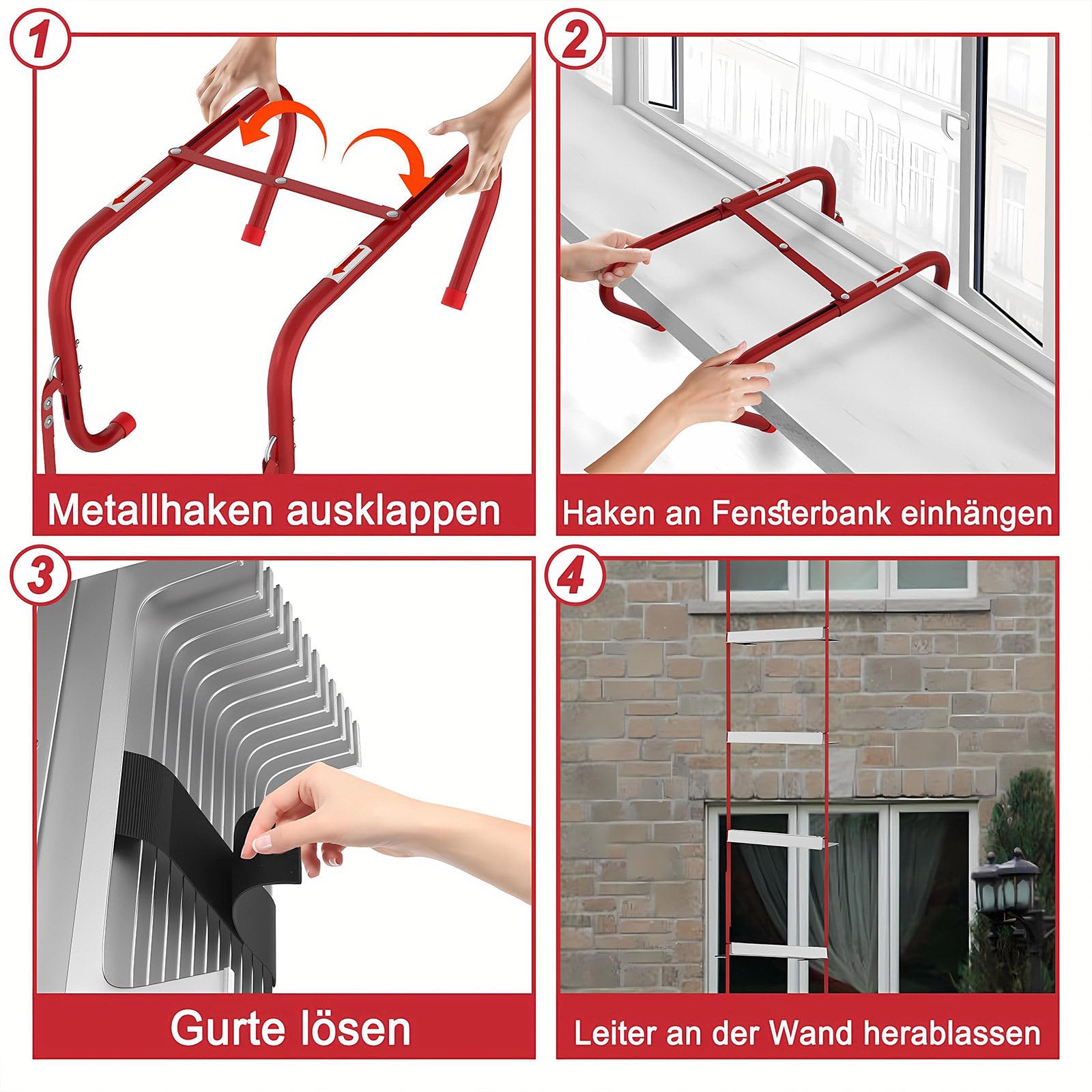 Escalera De Cuerda De Emergencia Escalera Portátil Plegable 2 a 6 Pisos, Peldaños Anchos Antideslizantes, Escalera De Evacuación Desde Ventana Y Equipo De Seguridad contra Incendios 4.5M/15Ft