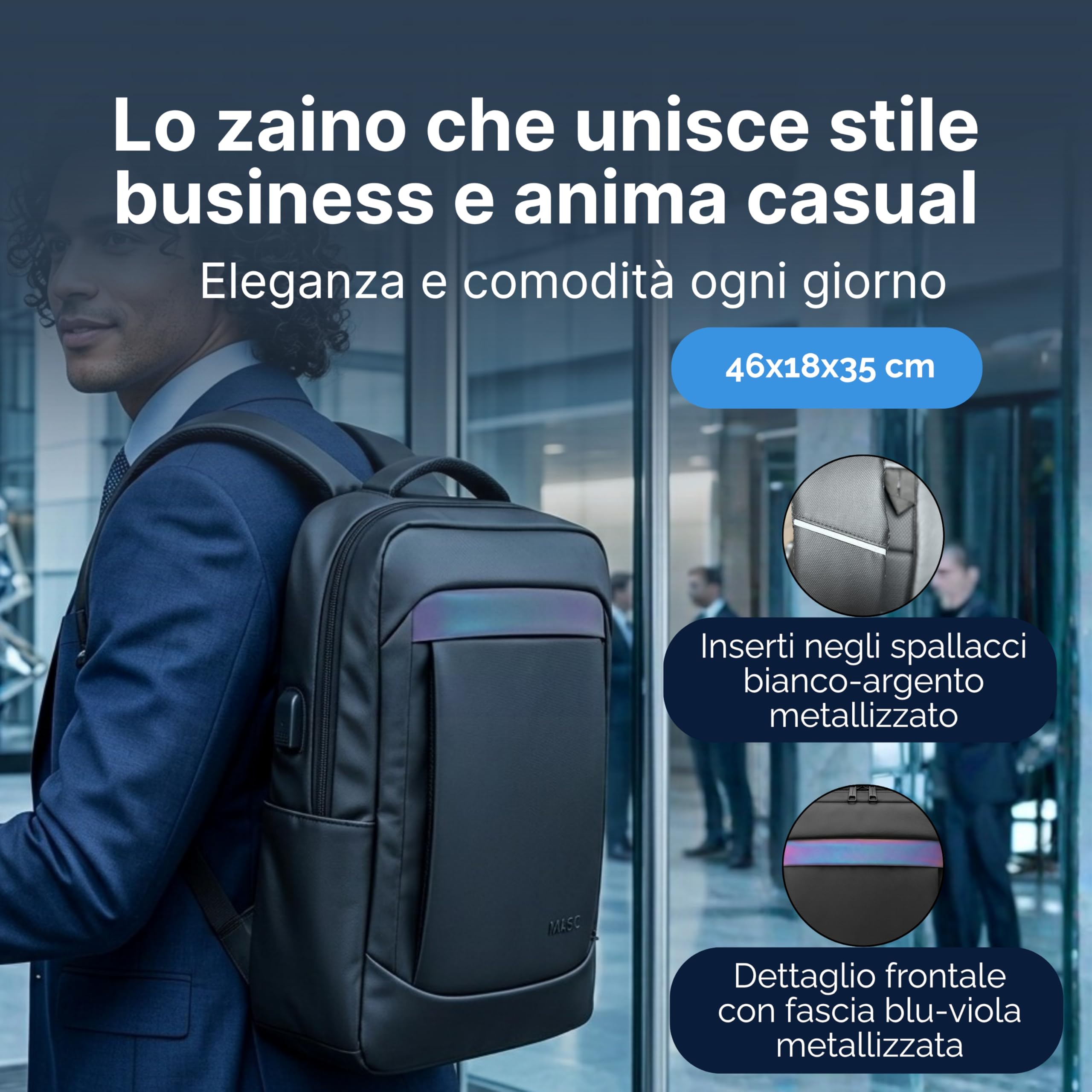 MASC Zaino Elegante per PC, Zaino da Ufficio Business Capiente 29L, ideale anche come Zaino da Viaggio