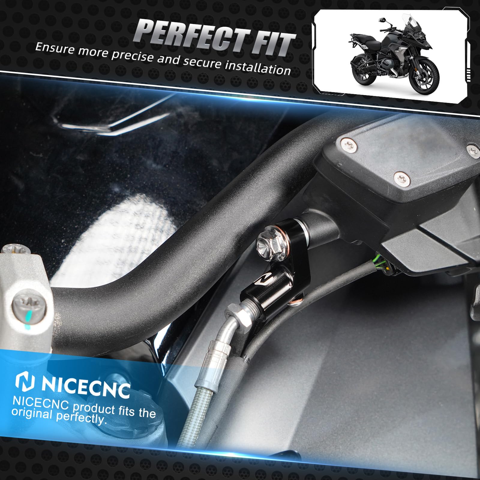 NICECNC Estensione adattatore per tubo frizione idraulica compatibile con K1600B R1200GS Standard/Premium ABS, R1200R ABS 2013-2018, vedi montaggio, nero