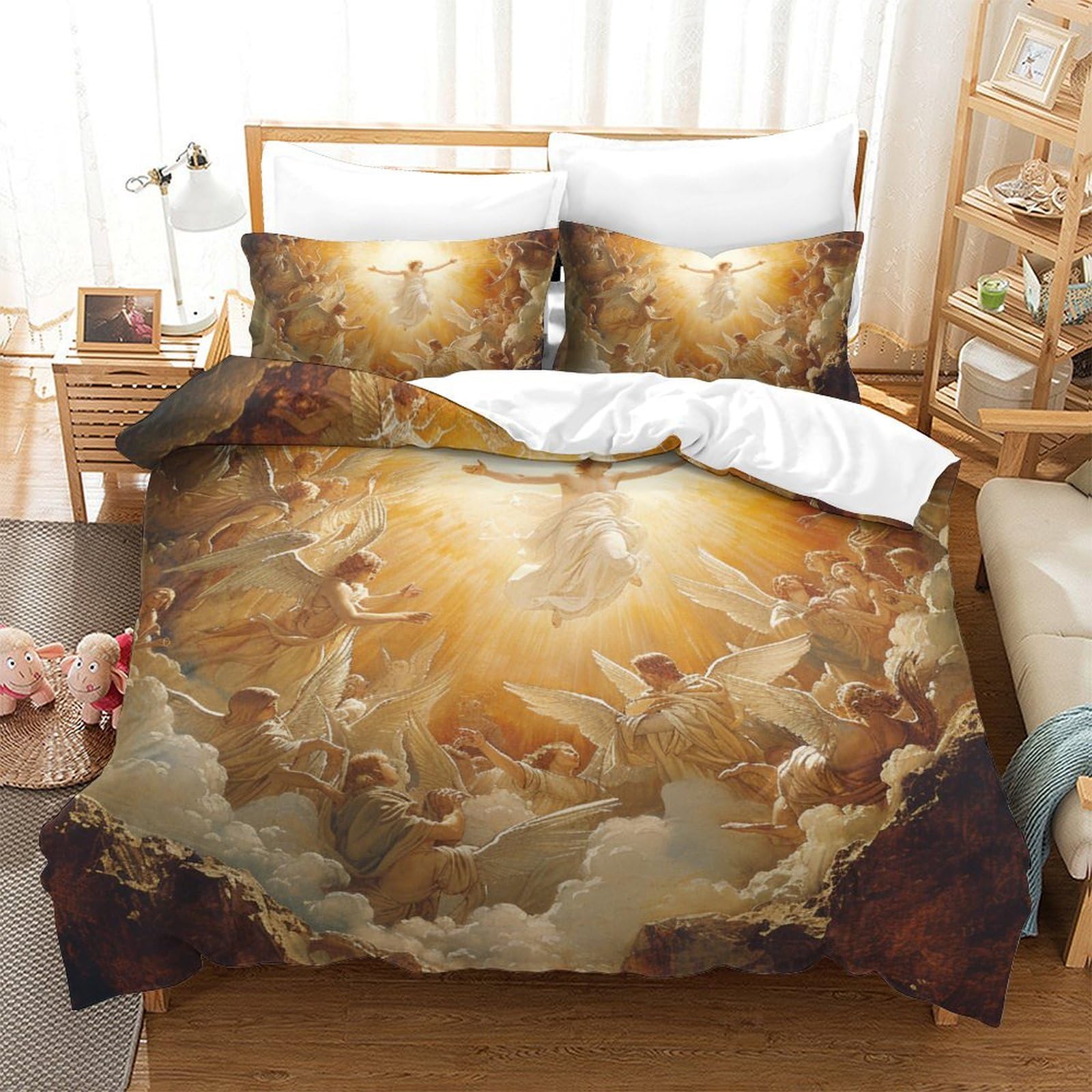 Housse de couette Jésus zippée en microfibre respirante de 3 pièces