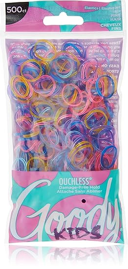 Goody Kids Ouchless Polyband Hair Ties, 500 Ct, Assorted Colors (Glitter), Latex Elastic Bands, Easy Glide, Ultra-Strong Hold Accessories for Girls & Boys, Secure Hold Ridge Design, All Hair Types
