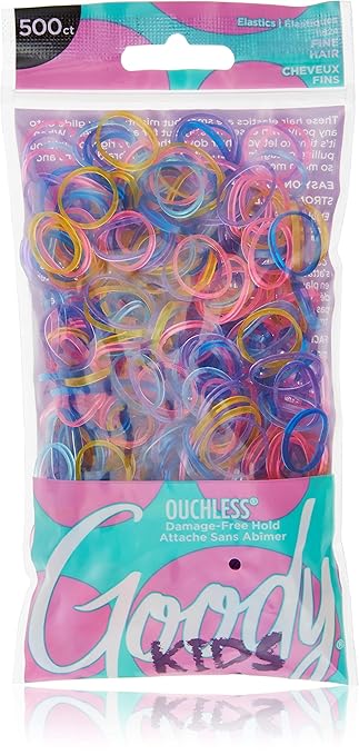 Goody Kids Ouchless Polyband Hair Ties, 500 Ct, Assorted Colors (Glitter), Latex Elastic Bands, Easy Glide, Ultra-Strong Hold Accessories for Girls & Boys, Secure Hold Ridge Design, All Hair Types