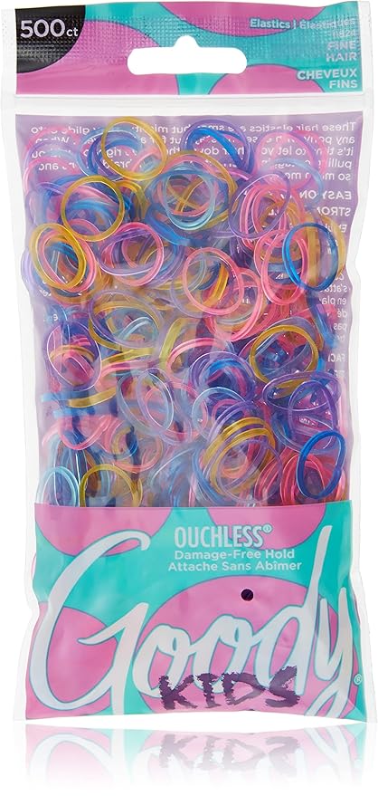 Goody Kids Ouchless Polyband Hair Ties, 500 Ct, Assorted Colors (Glitter), Latex Elastic Bands, Easy Glide, Ultra-Strong Hold Accessories for Girls & Boys, Secure Hold Ridge Design, All Hair Types