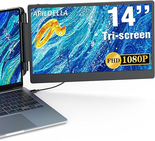 APILDELLA Extensor de monitor dual portátil 1080P de 14 pulgadas para computadoras portátiles, USB C y HDMI, Plug-Play para pantalla dual en Mac y