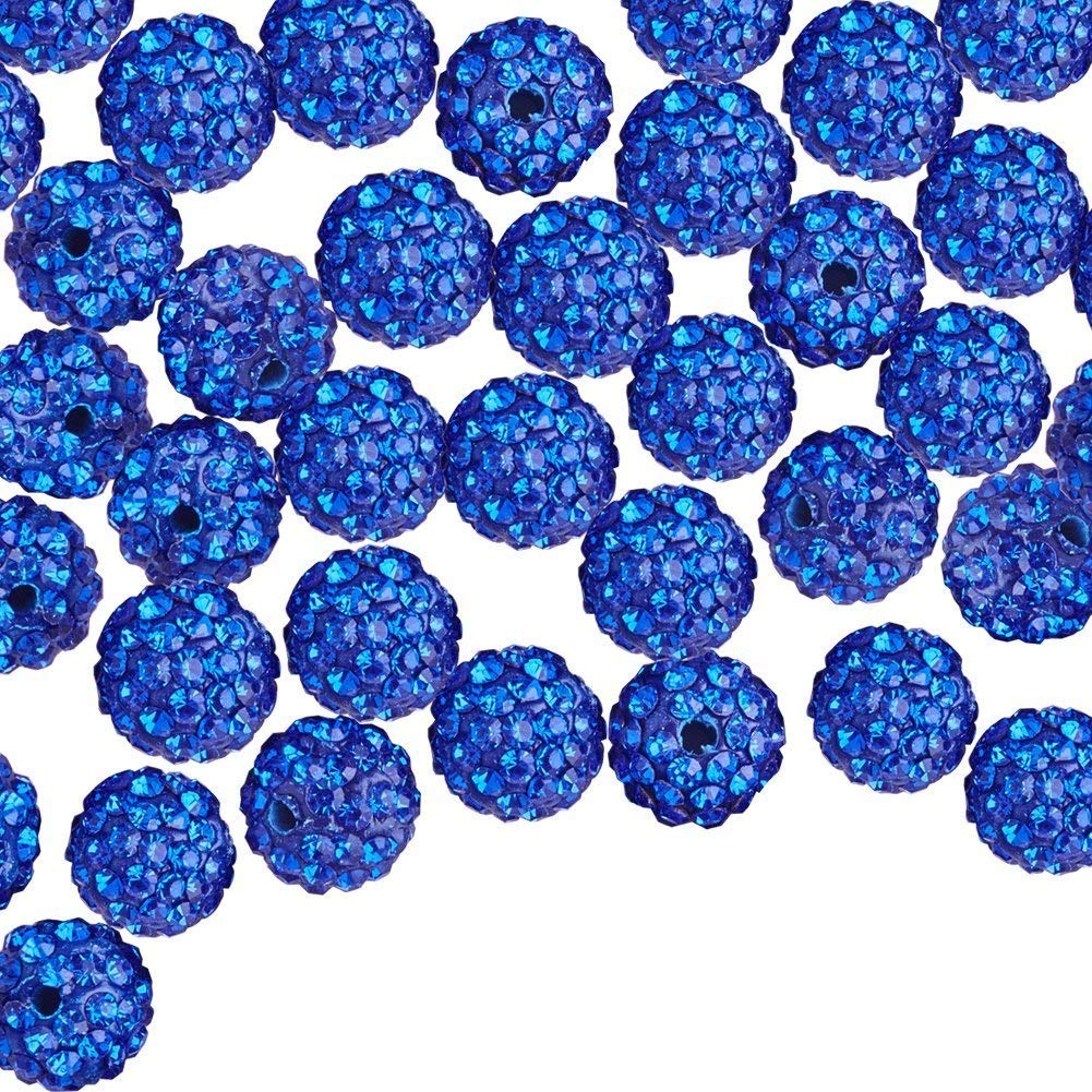 PH PandaHall Rhinestone Clay Beads, 100 Pcs 10mm Pave Disco Ball Round Czech Crystal Polymer Clay Rhinestone Bead Charm Spacer Loose Bead for Earring Bracelet Necklace Jewelry DIY Craft Making, Blue