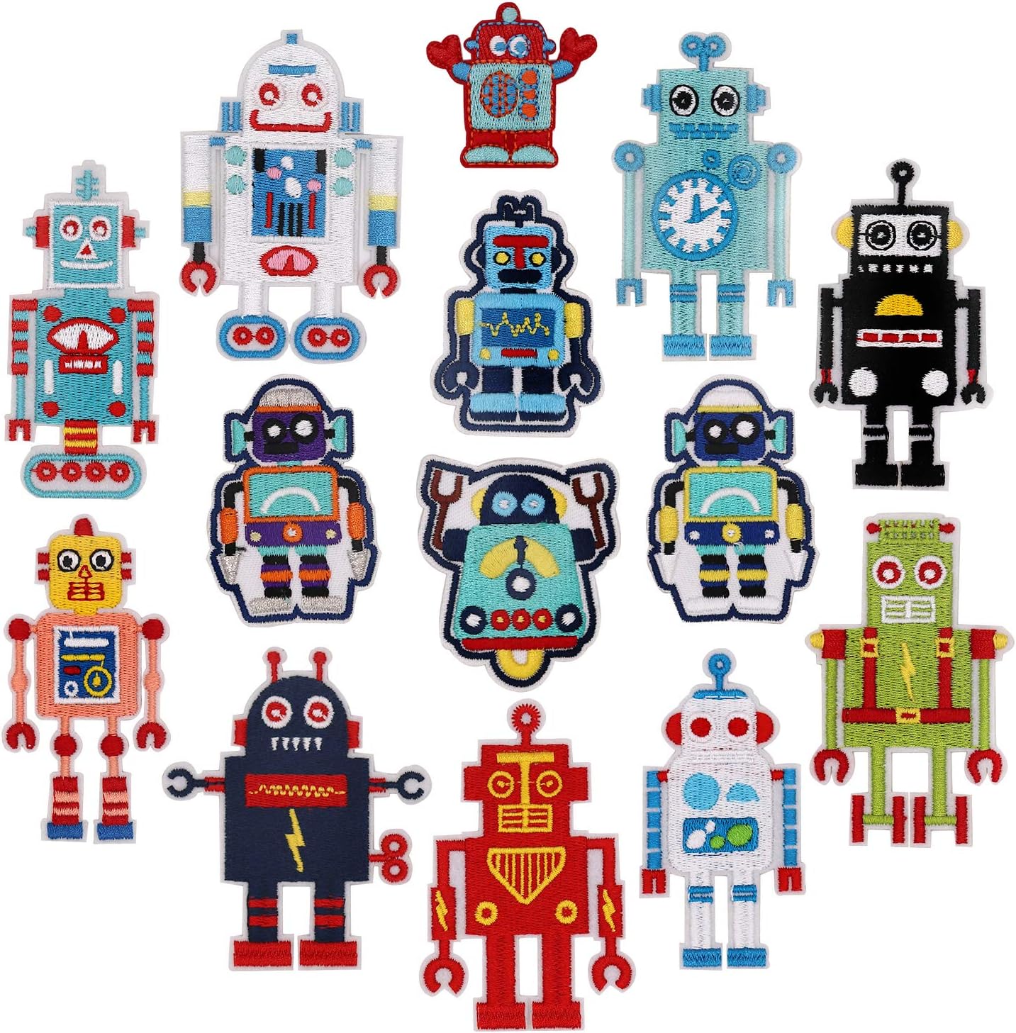 14pcs Cute Robot Iron on Patches Embroidered Motif Applique Decoration Sew On Patches Custom Patches for DIY Jeans, Jacket,Kid's Clothing, Bag, Backpack, Caps, Arts Craft Sew Making (Robot 14pcs)
