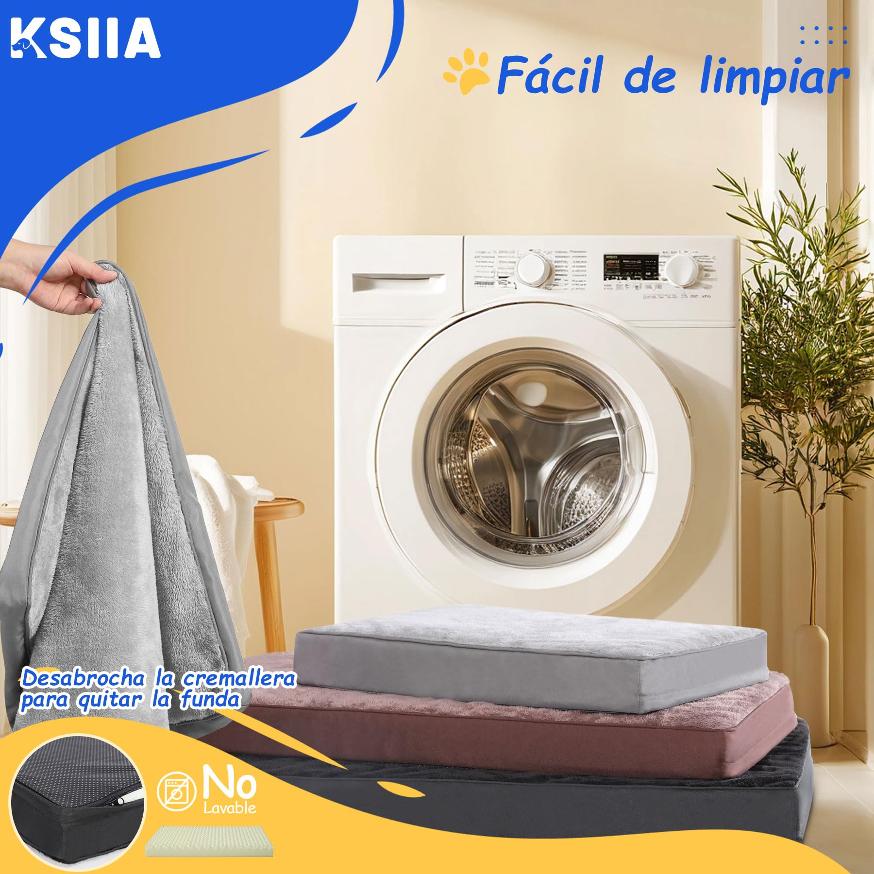 KSIIA Camas Perro Ortopédica Grande, 90x55cm, Cama para Perros L, Colchon Cojín Colchoneta Perro Desenfundable, Cama Mascota Lavable a Máquina Relleno Grueso Fondo Antideslizante Dog Bed, Gris Oscuro