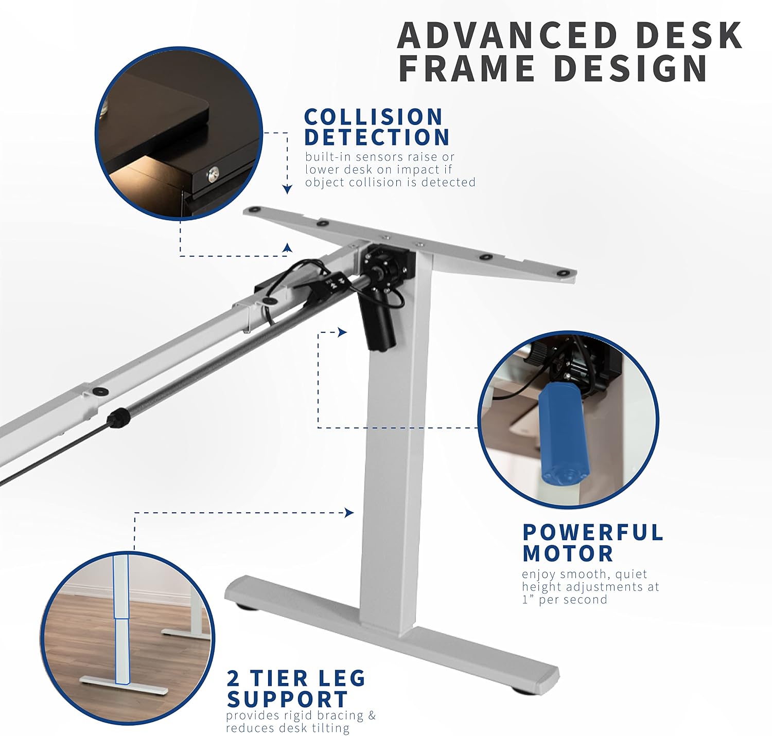 VIVO Electric Stand Up Desk Frame Workstation, Single Motor Ergonomic Standing Height Adjustable Base with Simple Controller, White, DESK-V100EW