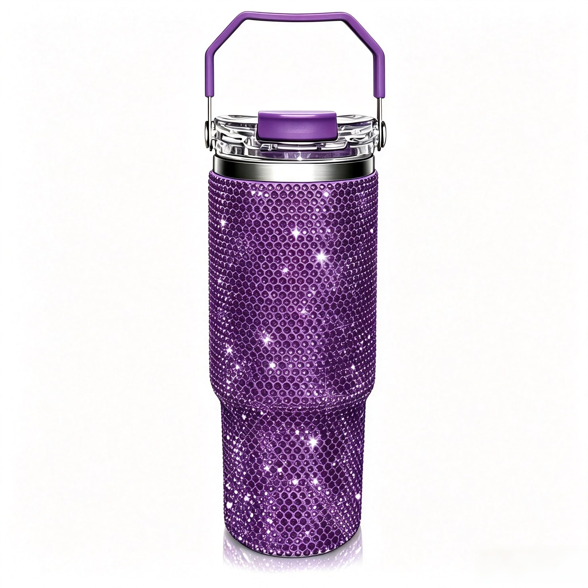 Bling Rhinestone Studded Tumbler with Top Handle, Bling Cups Stainless Steel Water Bottle…