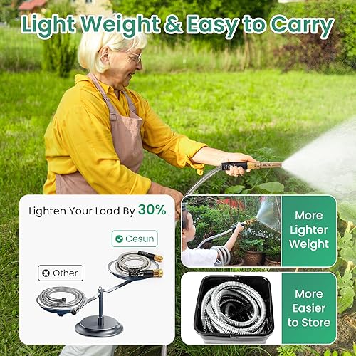 Miniatura 2 de Cesun - Manguera de jardín de metal de x pies, manguera de acero inoxidable 304, accesorios de metal reforzados, ligera, portátil, duradera, fresca