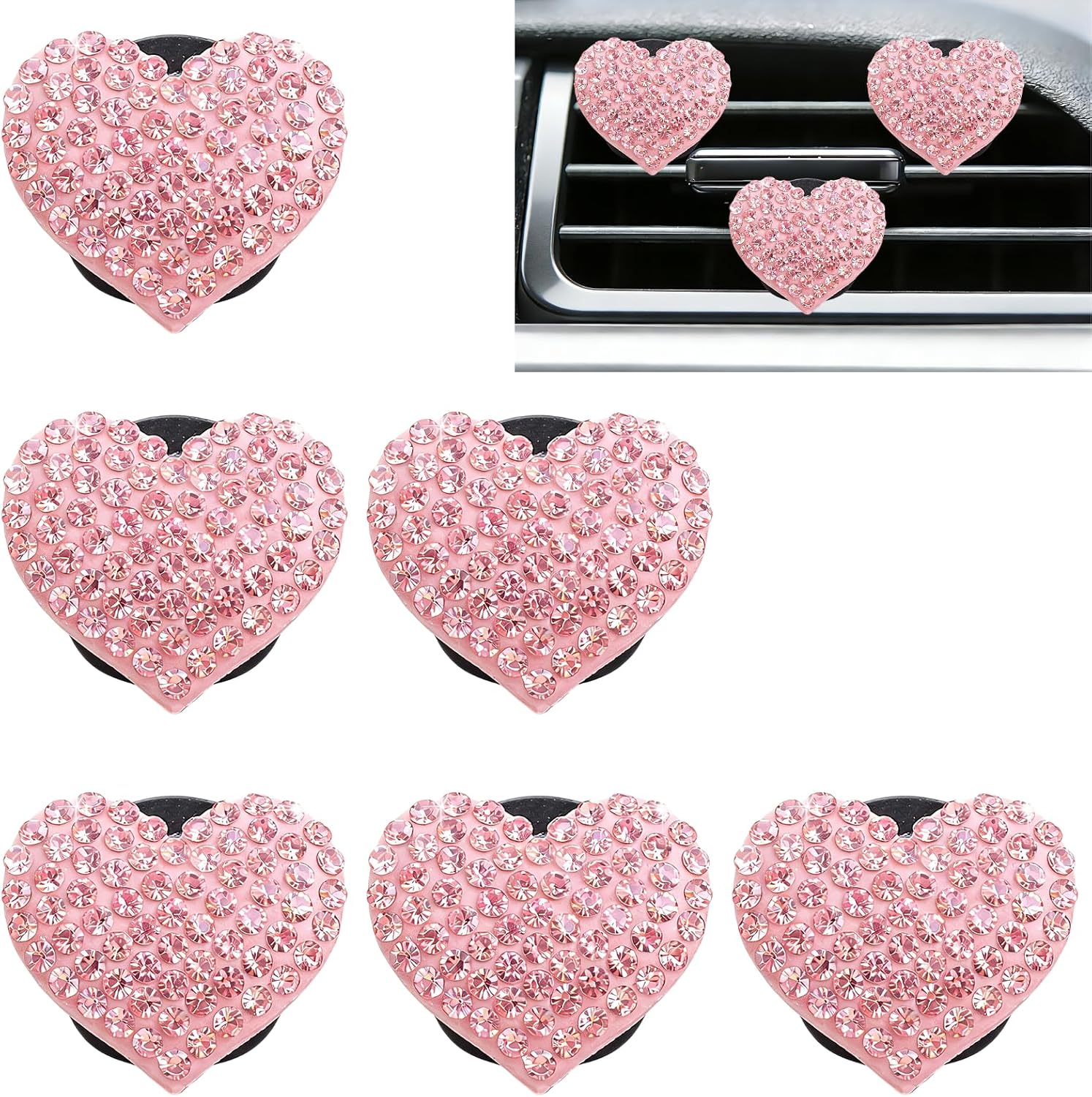 6 pcs Pink Bow Car Air Vent Clips Coquette Cute Girly Car Decor Accessories Interior Aesthetic Decorations Charm Stuff for Women Girl