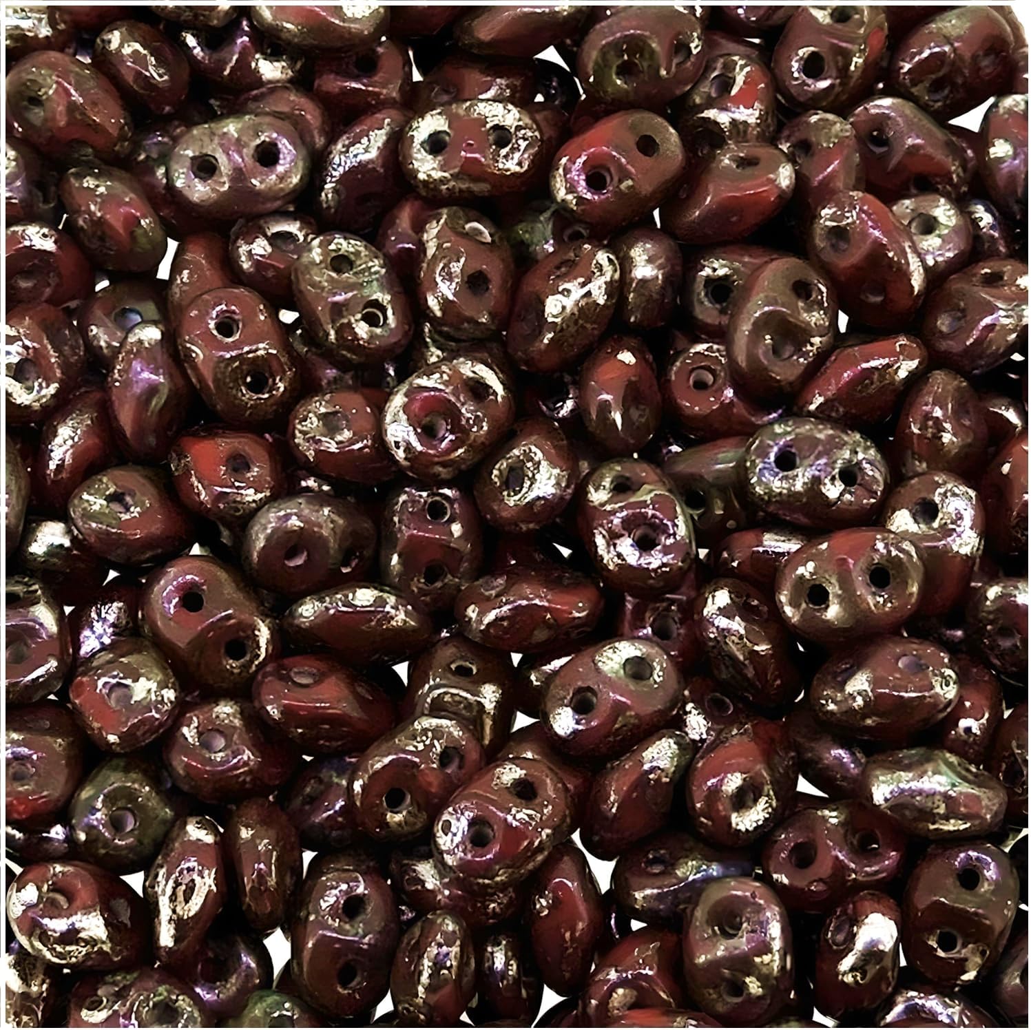 Czech SuperDuo Two-Hole Seed Crystal Beads 5.5x2.5mm Coral Red 24 Gram