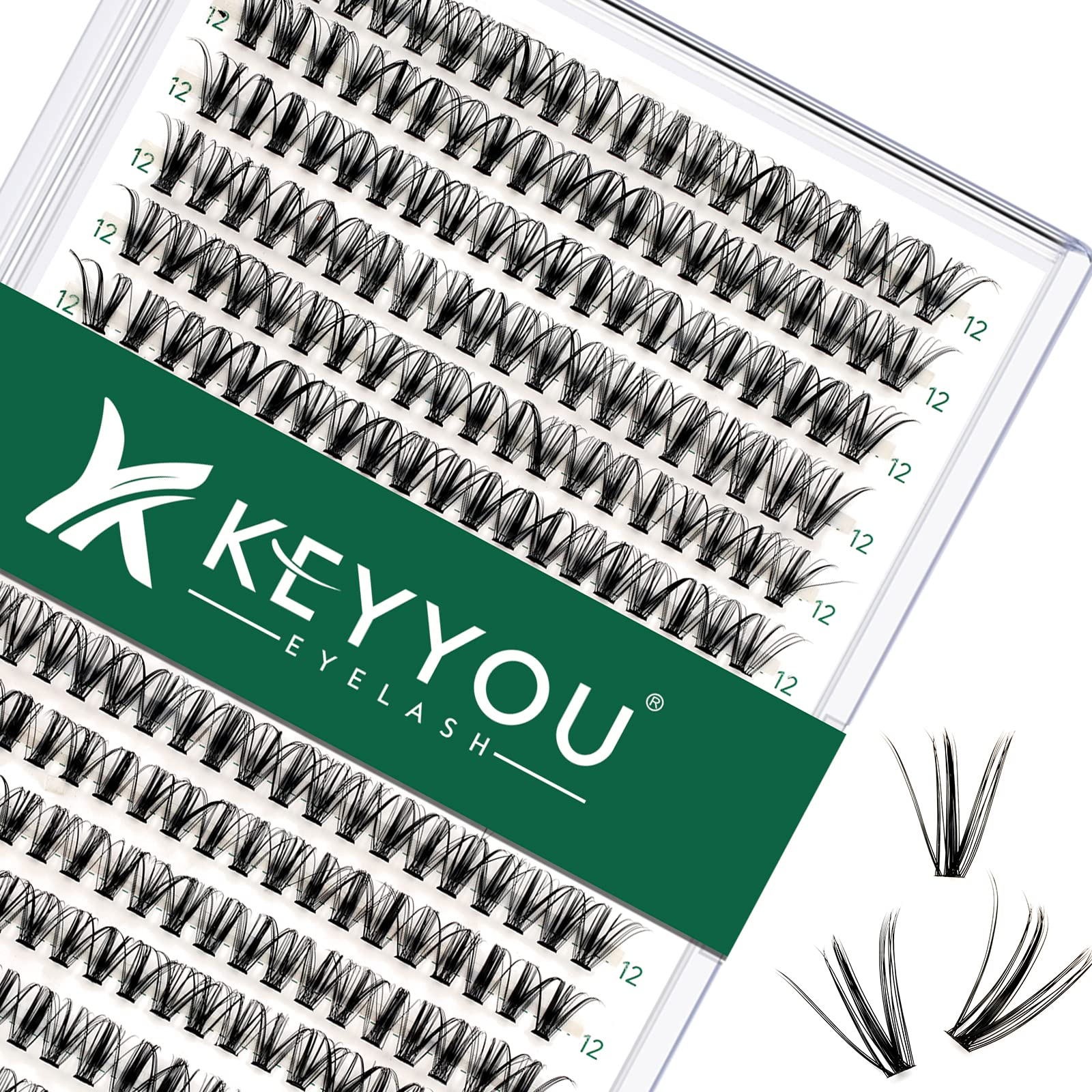 KEYYOU Wimpern Extensions 300pcs Cluster Lashes 30D D Curl 12mm Einzelne Wimpern Volume Natürlich Sanft Wimpernverlängerung（30D-D-12）