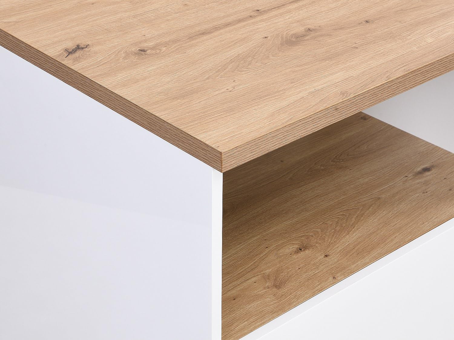 Vente-unique - Zentrale Kücheninsel mit 2 Türen und 1 Nische aus MDF - Natur und Weiß - CORELINA