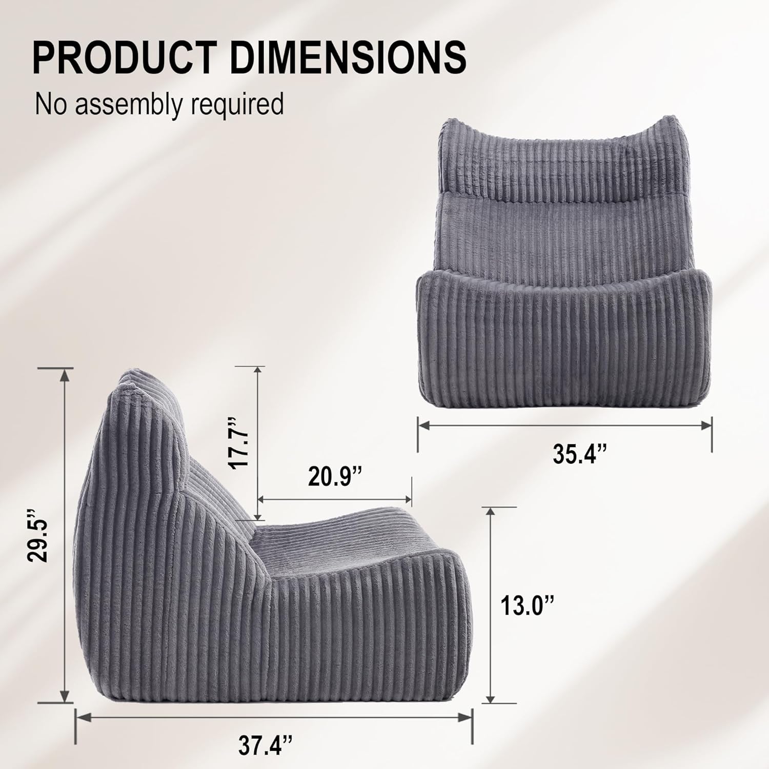 Bean Bag Chairs for Adults, Giant Bean Bag Chair, Memory Foam Lounge Chair, Comfy Lazy Floor Chair, Bean Bag Sofa for Living Room, Bedroom and Office, Single Bean Bag (Grey) - Image 2