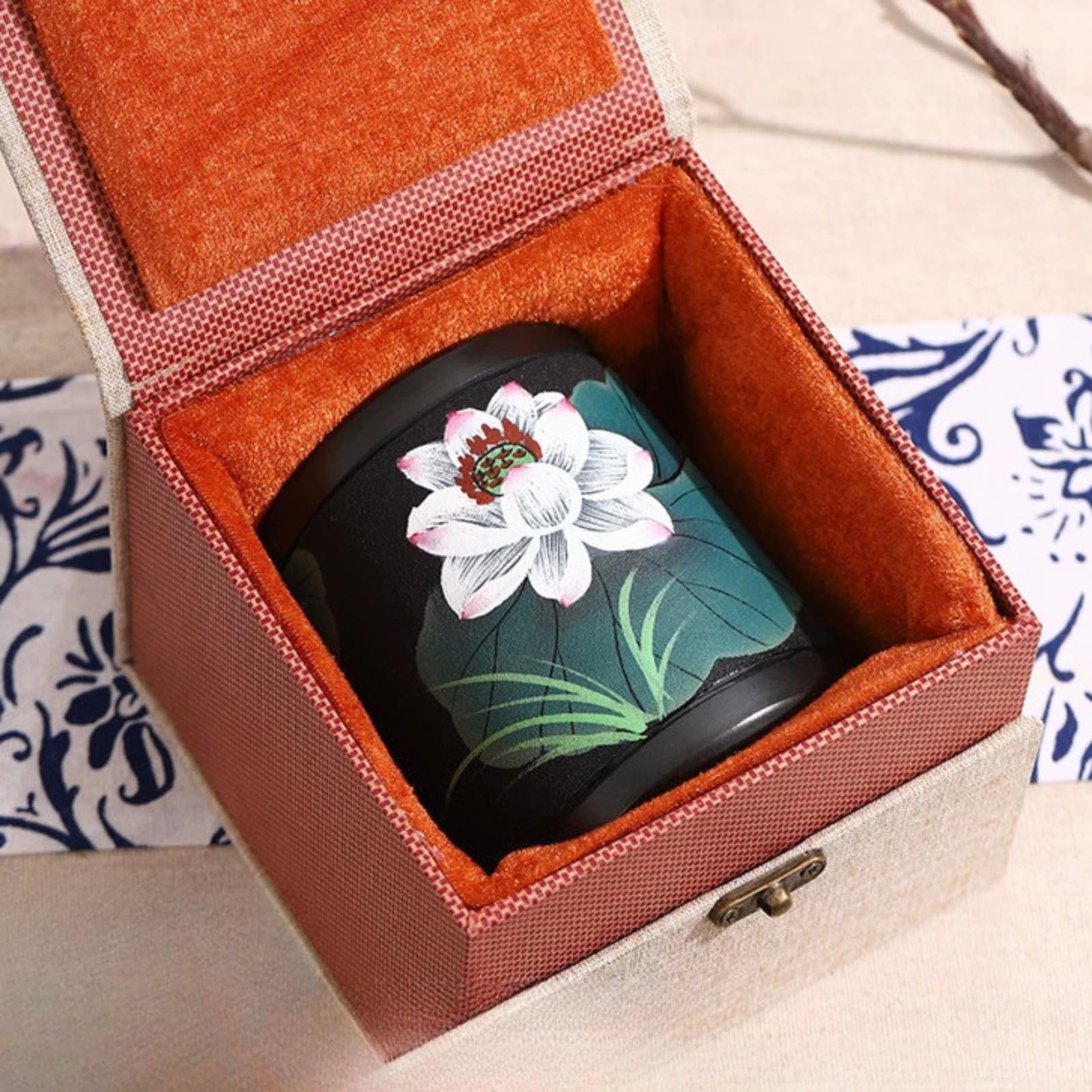 Z pudełkiem prezentowym czarny ceramiczny malowany uchwyt na długopisy ceramiczne, 11 cm 10,9 cm, porcelana rękodzieło ozdoba stołowa