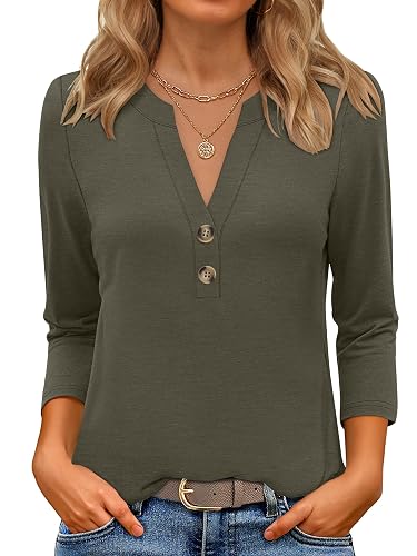 ANRABESS 3/4 Length Sleeve Henley Tops