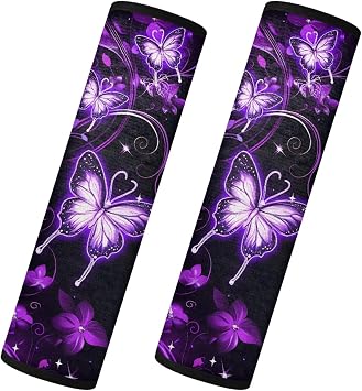 Purple Butterfly Seat Belt Cover Pad Accessories Universal Car Seat Belt Pads Cover Flannel Seatbelt Covers 2 Pack Fluffy Auto Seat Belt Protection