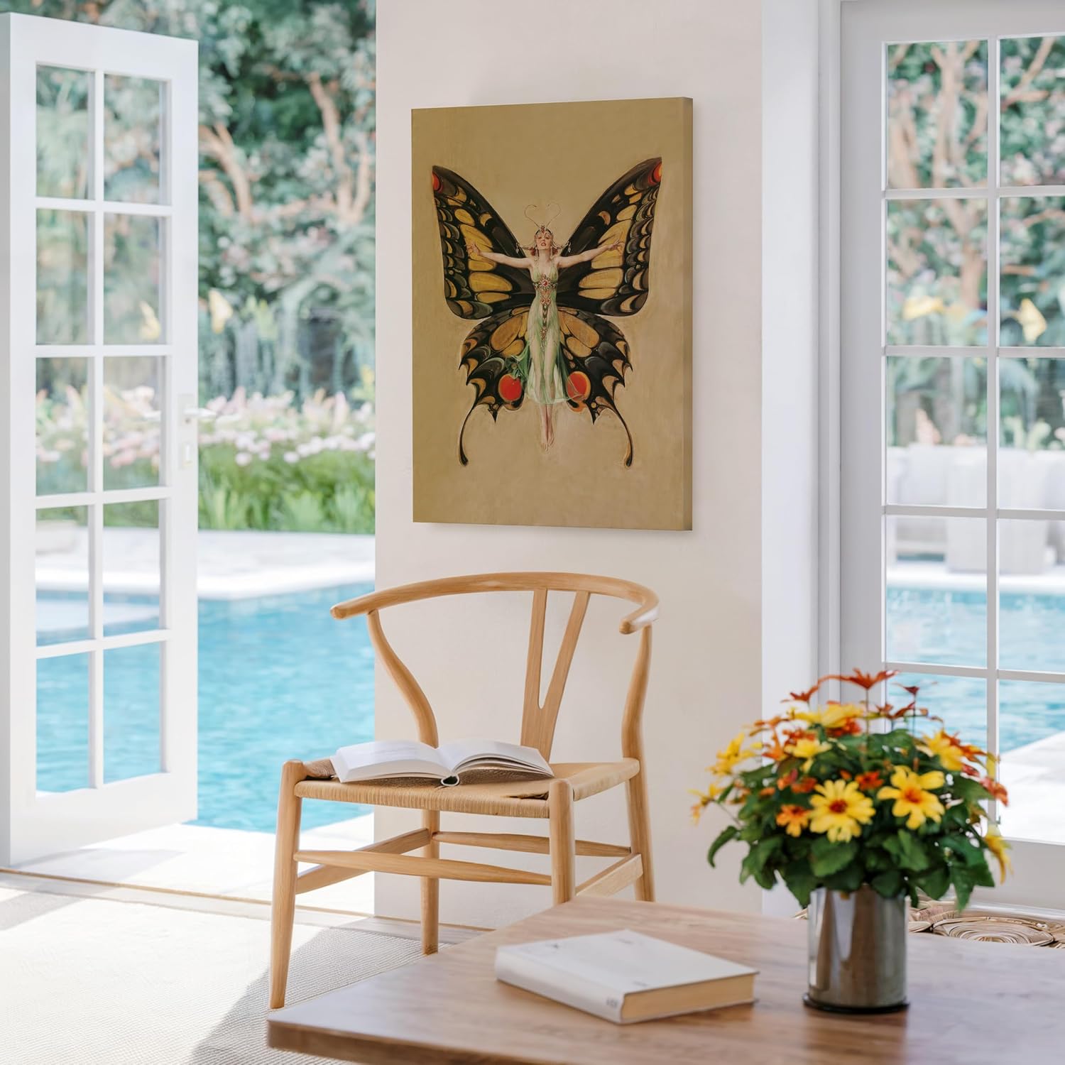 Poster Master Butterfly Canvas - Retro Butterfly Woman Print - Mythical Creature Art - Gift for Woman, Animal Lover - Surrealism Decor for Home, Office, Bedroom - 8x10 STRETCHED Canvas