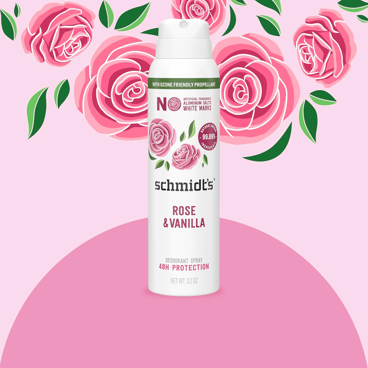 Schmidt's Natural Deodorant Spray Rose & Vanilla for Women and Men, 48H Odor Protection, No Aluminum Salts, No White Marks, Cruelty Free, Vegan Deodorant 3.2 OZ image 4