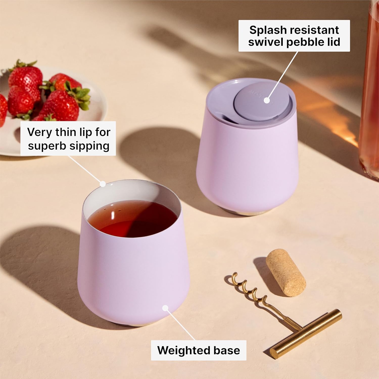 Fellow Ruby Wine Tumbler Set of 2 - Insulated Stainless Steel Wine and Cocktail Tumblers with Ceramic Interior and Swivel Pebble Lid - 12 oz, Peri Twinkle - Image 3