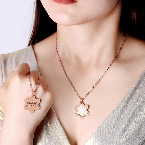 Medical Alert Necklace – Custom Laser Engraved Star Stainless Steel Pendant, Waterproof and Lightweight, Available in White, Gold, and Rose Gold, Ideal for Daily and Outdoor Sports Wear
